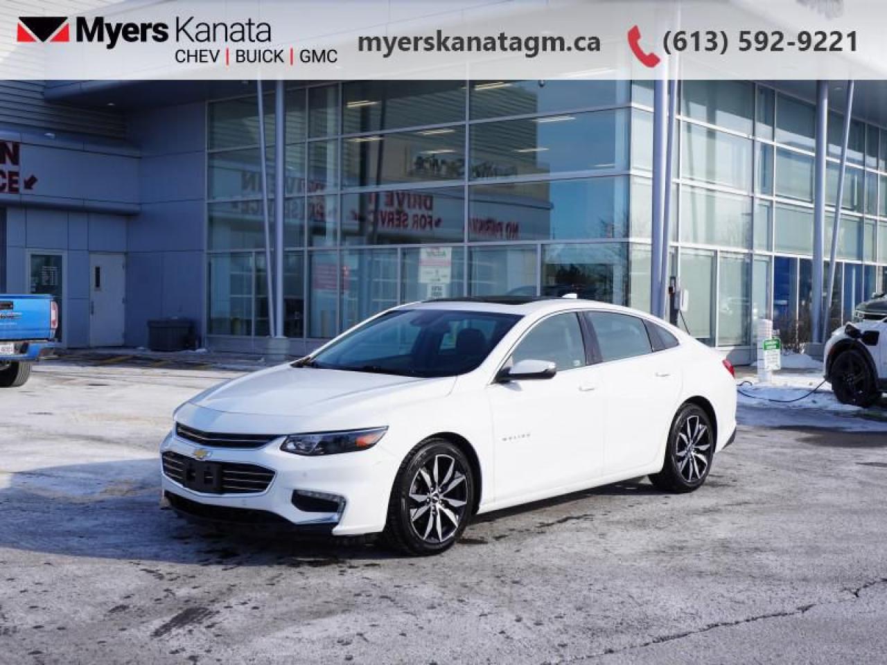 <b>Wireless Charging,  Remote Start,  Android Auto,  Apple CarPlay,  Aluminum Wheels!</b><br> <br>     This  2018 Chevrolet Malibu is for sale today in Kanata. <br> <br>A perfect blend of bold design and ingenious technology make this midsize Malibu everything you wanted, but never thought youd find. With outstanding fuel efficiency, a spacious and comfortable cabin, this Malibu features a robust body structure that contributes to its nimble handling and excellent ride. By combining both press-hardened steel and ultra-high-strength steel, engineers created a cabin that is both strong and lightweight. This  sedan has 107,831 kms. Its  summit white in colour  . It has an automatic transmission and is powered by a  160HP 1.5L 4 Cylinder Engine. <br> <br> Our Malibus trim level is LT. Upgrade to this Malibu LT and youll receive modern technology such as a larger 8 inch touchscreen with Android Auto and Apple CarPlay compatibility, Bluetooth streaming audio and wireless charging, Teen Driver technology, Chevrolet MyLink and 4G WiFi capability. You will also get remote keyless entry with push button start, a leather wrapped steering wheel, larger aluminum wheels, 8-way power driver seat, a rear view camera and a remote vehicle starter. This vehicle has been upgraded with the following features: Wireless Charging,  Remote Start,  Android Auto,  Apple Carplay,  Aluminum Wheels,  4g Wifi,  Steering Wheel Audio Control. <br> <br>To apply right now for financing use this link : <a href=https://www.myerskanatagm.ca/finance/ target=_blank>https://www.myerskanatagm.ca/finance/</a><br><br> <br/><br>Price is plus HST and licence only.<br> Book a test drive today at myerskanatagm.ca<br>*LIFETIME ENGINE TRANSMISSION WARRANTY NOT AVAILABLE ON VEHICLES WITH KMS EXCEEDING 140,000KM, VEHICLES 8 YEARS & OLDER, OR HIGHLINE BRAND VEHICLE(eg. BMW, INFINITI. CADILLAC, LEXUS...)<br> Come by and check out our fleet of 30+ used cars and trucks and 180+ new cars and trucks for sale in Kanata.  o~o