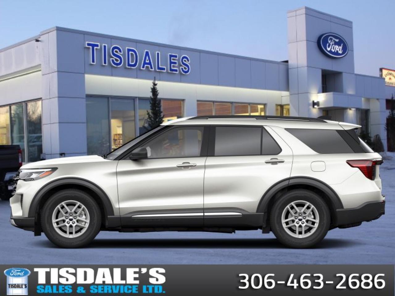 <b>Heated Seats!</b><br> <br> <br> <br>Check out the large selection of new Fords at Tisdales today!<br> <br>  This 2025 Ford Explorer is comfortable and practical, perfectly suited for you and your family. <br> <br>This Ford Explorer is the ultimate lifestyle vehicle with plenty of style and space for all of your passengers and cargo. It has the hauling capabilities of a midsize SUV combined with strong off-road capabilities. Whether your next family adventure is to the grocery store or over a high mountain pass, the Ford Explorer was built to get you there with ease.<br> <br> This star white tri-coat SUV  has an automatic transmission and is powered by a  300HP 2.3L 4 Cylinder Engine.<br> <br> Our Explorers trim level is Active. Standard features on this Explorer Active include FordPass Connect 5G mobile hotspot internet access, adaptive cruise control, smart device remote engine start, and a power liftgate for rear cargo access. On the inside, occupants are treated to heated front seats, voice-activated dual-zone climate control, and a 13.2-inch infotainment screen with wireless Apple CarPlay and Android Auto. Safety features also include lane keep assist with lane departure warning, collision mitigation, automatic emergency braking, evasion assist, and rear parking sensors. This vehicle has been upgraded with the following features: Heated Seats. <br><br> View the original window sticker for this vehicle with this url <b><a href=http://www.windowsticker.forddirect.com/windowsticker.pdf?vin=1FMUK8DH6SGB40571 target=_blank>http://www.windowsticker.forddirect.com/windowsticker.pdf?vin=1FMUK8DH6SGB40571</a></b>.<br> <br>To apply right now for financing use this link : <a href=http://www.tisdales.com/shopping-tools/apply-for-credit.html target=_blank>http://www.tisdales.com/shopping-tools/apply-for-credit.html</a><br><br> <br/>    6.99% financing for 84 months. <br> Buy this vehicle now for the lowest bi-weekly payment of <b>$403.95</b> with $0 down for 84 months @ 6.99% APR O.A.C. ( Plus applicable taxes -  $699 administration fee included in sale price.   ).  Incentives expire 2025-02-28.  See dealer for details. <br> <br>Tisdales is not your standard dealership. Sales consultants are available to discuss what vehicle would best suit the customer and their lifestyle, and if a certain vehicle isnt readily available on the lot, one will be brought in. o~o