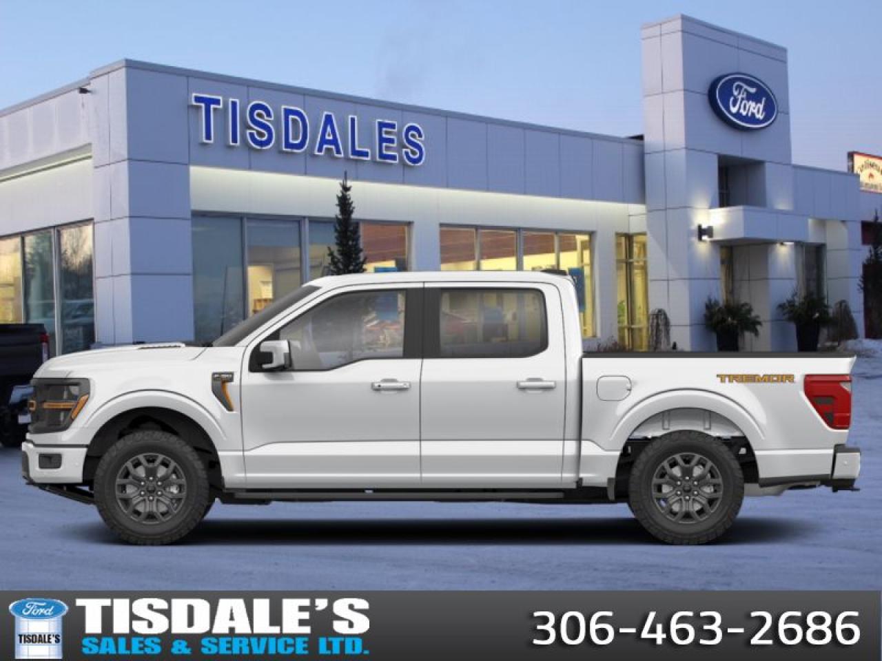 <b>Leather Seats, Premium Audio, Tow Package!</b><br> <br> <br> <br>Check out the large selection of new Fords at Tisdales today!<br> <br>  This 2025 F-150 is a truck that perfectly fits your needs for work, play, or even both. <br> <br>Just as you mold, strengthen and adapt to fit your lifestyle, the truck you own should do the same. The Ford F-150 puts productivity, practicality and reliability at the forefront, with a host of convenience and tech features as well as rock-solid build quality, ensuring that all of your day-to-day activities are a breeze. Theres one for the working warrior, the long hauler and the fanatic. No matter who you are and what you do with your truck, F-150 doesnt miss.<br> <br> This space white metallic Crew Cab 4X4 pickup   has an automatic transmission and is powered by a  400HP 3.5L V6 Cylinder Engine.<br> <br> Our F-150s trim level is Tremor. Upgrading to this Ford F-150 Tremor is a great choice as it comes loaded with exclusive aluminum wheels, a performance off-road suspension, a dual stainless steel exhaust with black tip, front fog lights, remote keyless entry and remote engine start, Ford Co-Pilot360 that features lane keep assist, pre-collision assist and automatic emergency braking. Enhanced features include body colored exterior accents, SYNC 4 with enhanced voice recognition, Apple CarPlay and Android Auto, FordPass Connect 4G LTE, steering wheel mounted cruise control, a powerful audio system, trailer hitch and sway control, cargo box lights, power door locks and a rear view camera to help when backing out of a tight spot. This vehicle has been upgraded with the following features: Leather Seats, Premium Audio, Tow Package. <br><br> View the original window sticker for this vehicle with this url <b><a href=http://www.windowsticker.forddirect.com/windowsticker.pdf?vin=1FTFW4L8XSFA84331 target=_blank>http://www.windowsticker.forddirect.com/windowsticker.pdf?vin=1FTFW4L8XSFA84331</a></b>.<br> <br>To apply right now for financing use this link : <a href=http://www.tisdales.com/shopping-tools/apply-for-credit.html target=_blank>http://www.tisdales.com/shopping-tools/apply-for-credit.html</a><br><br> <br/>    0% financing for 60 months. 1.99% financing for 84 months. <br> Buy this vehicle now for the lowest bi-weekly payment of <b>$556.54</b> with $0 down for 84 months @ 1.99% APR O.A.C. ( Plus applicable taxes -  $699 administration fee included in sale price.   ).  Incentives expire 2025-03-31.  See dealer for details. <br> <br>Tisdales is not your standard dealership. Sales consultants are available to discuss what vehicle would best suit the customer and their lifestyle, and if a certain vehicle isnt readily available on the lot, one will be brought in. o~o