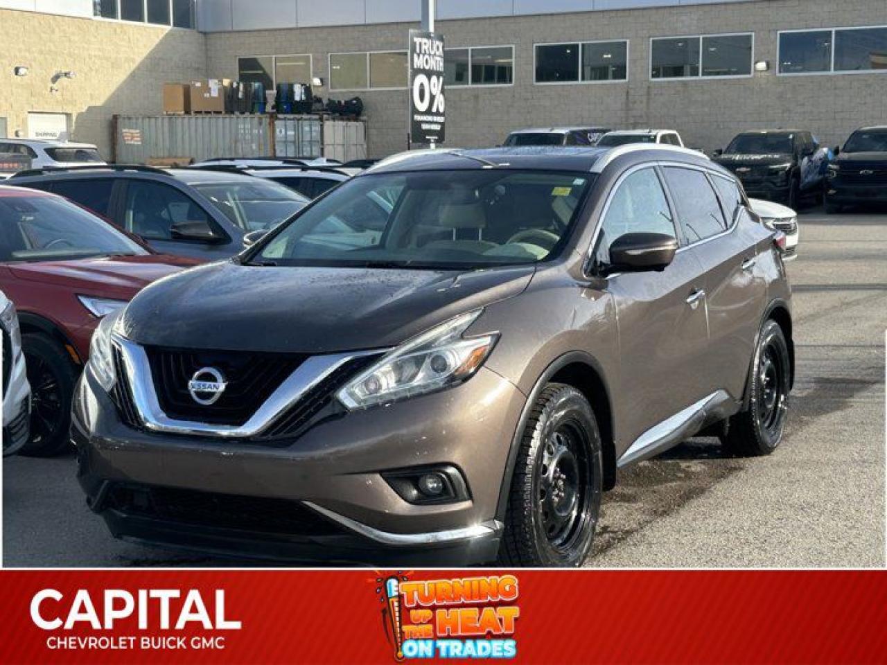 Come see this 2015 Nissan Murano SL. Its Variable transmission and Regular Unleaded V-6 3.5 L/213 engine will keep you going. This Nissan Murano has the following options: Window Grid And Roof Mount Diversity Antenna, Wheels: 18 Machined Aluminum Alloy, Valet Function, Trunk/Hatch Auto-Latch, Trip Computer, Transmission: Xtronic CVT (Continuously Variable), Transmission w/Oil Cooler, Tires: 18, Tire Specific Low Tire Pressure Warning, and Tailgate/Rear Door Lock Included w/Power Door Locks. See it for yourself at Capital Chevrolet Buick GMC Inc., 13103 Lake Fraser Drive SE, Calgary, AB T2J 3H5.