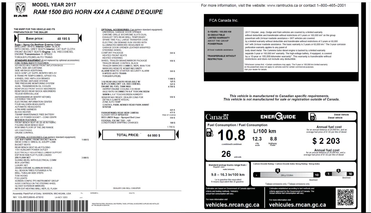 2017 RAM 1500 Big Horn Eco Diesel+Camera+New Tires+CLEAN CARFAX - Photo #7