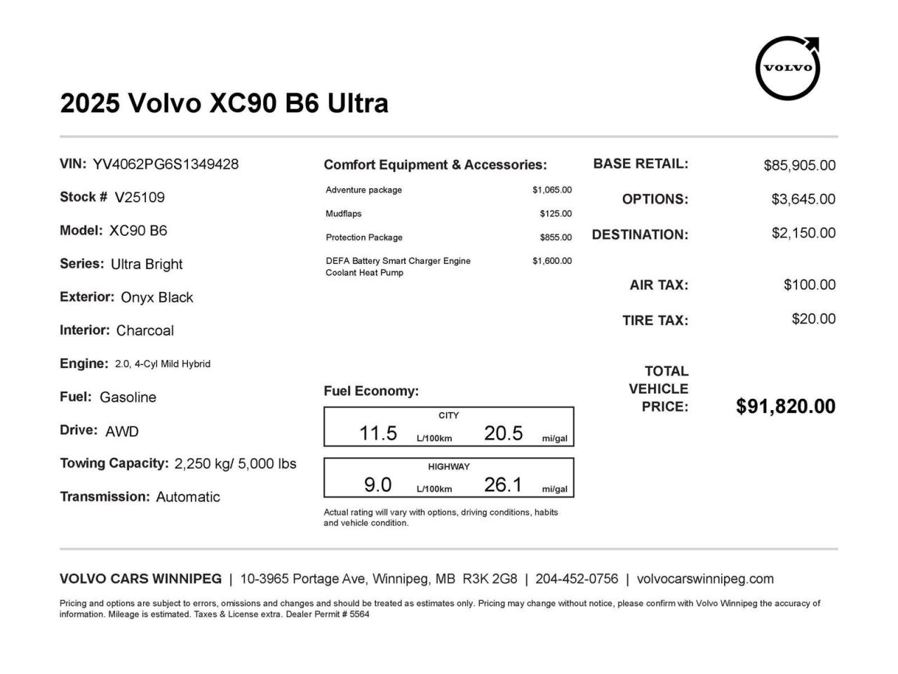 New 2025 Volvo XC90 Ultra Bright Theme ALL NEW RE-DESIGN 2025.5 VOLVO XC90 for sale in Winnipeg, MB