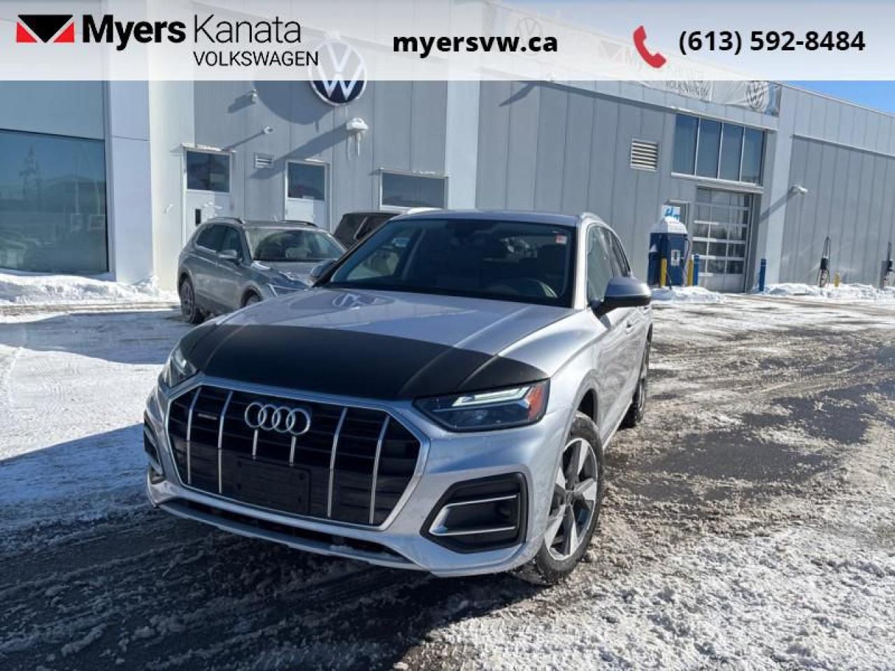 <b>Low Mileage, Leather Seats,  Heated Seats,  Apple CarPlay,  Heated Steering Wheel,  Power Liftgate!</b><br> <br>  Compare at $48911 - Our Price is just $47486! <br> <br>   With astounding driving dynamics, a relaxing interior and desirable modern tech, this 2024 Q5 is an easy choice for a luxury crossover SUV. This  2024 Audi Q5 is fresh on our lot in Kanata. <br> <br>For luxury SUV buyers who are big on style and technology, this 2024 Audi Q5 is a handsome choice with plenty to like. This vehicle looks good, treats occupants right, and wont seem out of place at the valet stand. This Q5 applies the brands luxury pedigree to the compact-crossover template and features an impeccably-built cabin with upscale features, impressive ergonomics, and a tranquil ride quality. Overall, this Audi Q5 promotes a stately image and delivers a posh driving experience.This low mileage  SUV has just 18,243 kms. Its  florett silver metallic in colour  and is completely accident free based on the <a href=https://vhr.carfax.ca/?id=o5KGw0HzRY+m7/2RIkEnU4kme8e+58Uu target=_blank>CARFAX Report</a> . It has an automatic transmission and is powered by a  261HP 2.0L 4 Cylinder Engine. <br> <br> Our Q5s trim level is Komfort 45 TFSI quattro. This SUV is more than a simple family vehicle with luxury features like heated leather bucket seats with contrast stitching, a leather steering wheel, proximity key with push button start, proximity cargo access, and voice activated LCD touchscreen infotainment with wireless Apple CarPlay. The style continues on the exterior with a dual tailpipe, aluminum alloy wheels, programmable LED lighting, fog lamps, and perimeter lights. Drive in confident safety with lane departure warning, blind spot monitor, and a back up camera. This vehicle has been upgraded with the following features: Leather Seats,  Heated Seats,  Apple Carplay,  Heated Steering Wheel,  Power Liftgate,  Blind Spot Detection,  Lane Keep Assist. <br> <br>To apply right now for financing use this link : <a href=https://www.myersvw.ca/en/form/new/financing-request-step-1/44 target=_blank>https://www.myersvw.ca/en/form/new/financing-request-step-1/44</a><br><br> <br/><br>Backed by Myers Exclusive NO Charge Engine/Transmission for life program lends itself for your peace of mind and you can buy with confidence. Call one of our experienced Sales Representatives today and book your very own test drive! Why buy from us? Move with the Myers Automotive Group since 1942! We take all trade-ins - Appraisers on site - Full safety inspection including e-testing and professional detailing prior delivery! <br><br>*LIFETIME ENGINE TRANSMISSION WARRANTY NOT AVAILABLE ON VEHICLES MARKED AS-IS, VEHICLES WITH KMS EXCEEDING 140,000KM, VEHICLES 8 YEARS & OLDER, OR HIGHLINE BRAND VEHICLES (eg.BMW, INFINITI, CADILLAC, LEXUS...). FINANCING OPTIONS NOT AVAILABLE ON VEHICLES MARKED AS-IS OR AS-TRADED.<br> Come by and check out our fleet of 20+ used cars and trucks and 100+ new cars and trucks for sale in Kanata.  o~o