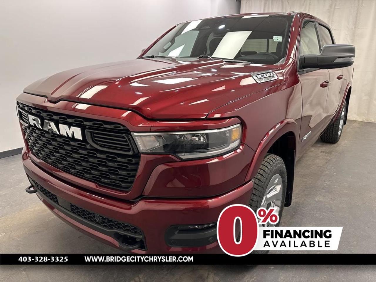 <b> Big Horn Equipment Group, 20 inch Aluminum Wheels,  Bed Utility Group , 3.92 Rear Axle!</b><br> <br> <br> <br>  Work, play and adventure are what the 2025 Ram 1500 was designed to do. <br> <br>The Ram 1500s unmatched luxury transcends traditional pickups without compromising its capability. Loaded with best-in-class features, its easy to see why the Ram 1500 is so popular. With the most towing and hauling capability in a Ram 1500, as well as improved efficiency and exceptional capability, this truck has the grit to take on any task.<br> <br> This red pearl Crew Cab 4X4 pickup   has an automatic transmission and is powered by a  420HP 3.0L Straight 6 Cylinder Engine.<br> <br> Our 1500s trim level is Big Horn. This Ram 1500 Big Horn steps things up with aluminum wheels, front fog lamps,  and other standard features such as class IV towing equipment, heated exterior power mirrors, mobile hotspot internet access, adaptive cruise control and remote engine start. Safety features also include ParkSense front and rear parking sensors, lane keeping assist with lane departure warning, blind spot detection, and collision mitigation. This vehicle has been upgraded with the following features:  Big Horn Equipment Group, 20 Inch Aluminum Wheels,  Bed Utility Group , 3.92 Rear Axle. <br><br> <br>To apply right now for financing use this link : <a href=https://www.bridgecitychrysler.com/pre-approval/ target=_blank>https://www.bridgecitychrysler.com/pre-approval/</a><br><br> <br/><br>As a premier Chrysler, Dodge, Jeep and RAM dealership, Bridge City Chrysler proudly offers an extensive selection of new and used vehicles to meet every drivers needs. Customers across Lethbridge, Fort Macleod, Taber, Claresholm, Coaldale, and beyond trust us for daily vehicle specials, certified service and parts, and a seamless online inventory experience. <br><br>
With competitive financing options and expert support, we make car buying easy and enjoyable. <br><br>

Ready to hit the road? Schedule your test drive today at Bridge City Chrysler, your trusted Chrysler, Dodge, Jeep and RAM dealer in Lethbridge, Alberta.<br><br> Vehicle pricing offer shown expire 2025-02-28. <br> Come by and check out our fleet of 40+ used cars and trucks and 150+ new cars and trucks for sale in Lethbridge.  o~o