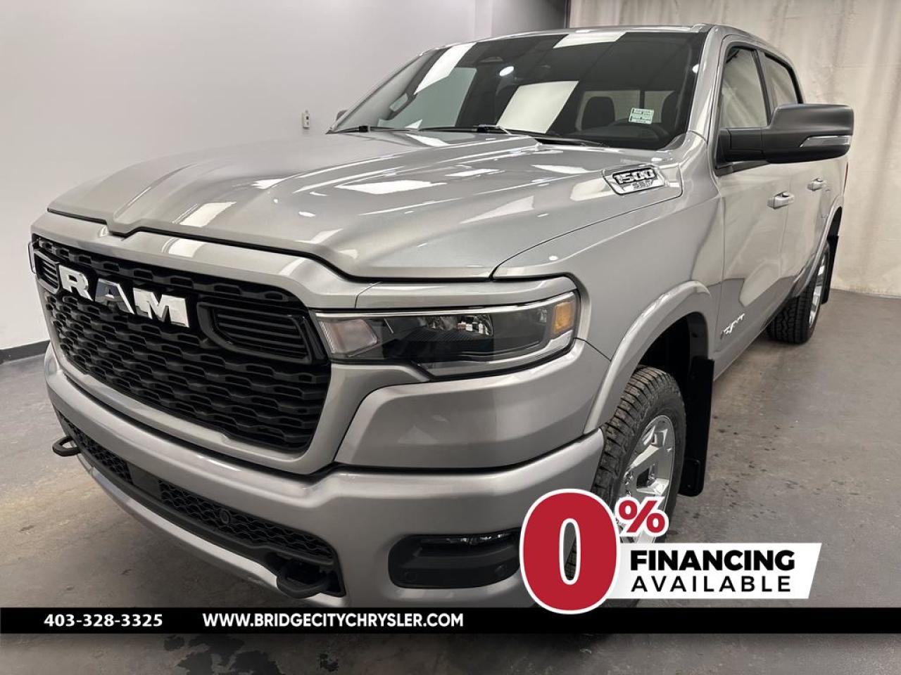 <b> Big Horn Equipment Group, 20 inch Aluminum Wheels,  Bed Utility Group , 3.92 Rear Axle!</b><br> <br> <br> <br>  Beauty meets brawn with this rugged Ram 1500. <br> <br>The Ram 1500s unmatched luxury transcends traditional pickups without compromising its capability. Loaded with best-in-class features, its easy to see why the Ram 1500 is so popular. With the most towing and hauling capability in a Ram 1500, as well as improved efficiency and exceptional capability, this truck has the grit to take on any task.<br> <br> This billet silver metallic Crew Cab 4X4 pickup   has an automatic transmission and is powered by a  420HP 3.0L Straight 6 Cylinder Engine.<br> <br> Our 1500s trim level is Big Horn. This Ram 1500 Big Horn steps things up with aluminum wheels, front fog lamps,  and other standard features such as class IV towing equipment, heated exterior power mirrors, mobile hotspot internet access, adaptive cruise control and remote engine start. Safety features also include ParkSense front and rear parking sensors, lane keeping assist with lane departure warning, blind spot detection, and collision mitigation. This vehicle has been upgraded with the following features:  Big Horn Equipment Group, 20 Inch Aluminum Wheels,  Bed Utility Group , 3.92 Rear Axle. <br><br> <br>To apply right now for financing use this link : <a href=https://www.bridgecitychrysler.com/pre-approval/ target=_blank>https://www.bridgecitychrysler.com/pre-approval/</a><br><br> <br/><br>As a premier Chrysler, Dodge, Jeep and RAM dealership, Bridge City Chrysler proudly offers an extensive selection of new and used vehicles to meet every drivers needs. Customers across Lethbridge, Fort Macleod, Taber, Claresholm, Coaldale, and beyond trust us for daily vehicle specials, certified service and parts, and a seamless online inventory experience. <br><br>
With competitive financing options and expert support, we make car buying easy and enjoyable. <br><br>

Ready to hit the road? Schedule your test drive today at Bridge City Chrysler, your trusted Chrysler, Dodge, Jeep and RAM dealer in Lethbridge, Alberta.<br><br> Vehicle pricing offer shown expire 2025-02-28. <br> Come by and check out our fleet of 40+ used cars and trucks and 150+ new cars and trucks for sale in Lethbridge.  o~o