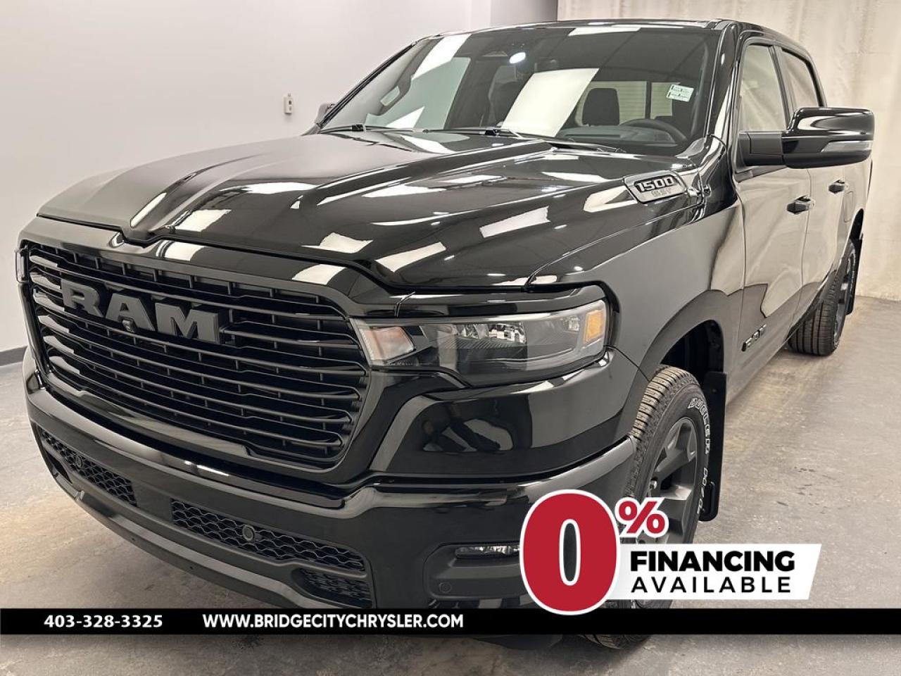 <b>Leather Seats,  Cooled Seats,  Technology Group , Power Running Boards, 3.92 Rear Axle!</b><br> <br> <br> <br>  Whether you need tough and rugged capability, or soft and comfortable luxury, this 2025 Ram delivers every time. <br> <br>The Ram 1500s unmatched luxury transcends traditional pickups without compromising its capability. Loaded with best-in-class features, its easy to see why the Ram 1500 is so popular. With the most towing and hauling capability in a Ram 1500, as well as improved efficiency and exceptional capability, this truck has the grit to take on any task.<br> <br> This diamond black crystal pearl Crew Cab 4X4 pickup   has an automatic transmission and is powered by a  420HP 3.0L Straight 6 Cylinder Engine.<br> <br> Our 1500s trim level is Sport. This Ram 1500 in Sport trim rewards you with front heated seats, a leather-wrapped heated steering wheel, a 360 camera system, a 10-speaker Alpine audio, and a 12-inch infotainment screen with inbuilt navigation, Apple CarPlay and Android Auto, and 4G LTE Wi-Fi hotspot. Additional features include class IV towing equipment, aluminum wheels, power adjustable pedals, intersection collision assist, evasion assist, lane keep assist with lane departure warning, and even more! This vehicle has been upgraded with the following features: Leather Seats,  Cooled Seats,  Technology Group , Power Running Boards, 3.92 Rear Axle. <br><br> <br>To apply right now for financing use this link : <a href=https://www.bridgecitychrysler.com/pre-approval/ target=_blank>https://www.bridgecitychrysler.com/pre-approval/</a><br><br> <br/><br>As a premier Chrysler, Dodge, Jeep and RAM dealership, Bridge City Chrysler proudly offers an extensive selection of new and used vehicles to meet every drivers needs. Customers across Lethbridge, Fort Macleod, Taber, Claresholm, Coaldale, and beyond trust us for daily vehicle specials, certified service and parts, and a seamless online inventory experience. <br><br>
With competitive financing options and expert support, we make car buying easy and enjoyable. <br><br>

Ready to hit the road? Schedule your test drive today at Bridge City Chrysler, your trusted Chrysler, Dodge, Jeep and RAM dealer in Lethbridge, Alberta.<br><br> Vehicle pricing offer shown expire 2025-02-28. <br> Come by and check out our fleet of 40+ used cars and trucks and 150+ new cars and trucks for sale in Lethbridge.  o~o