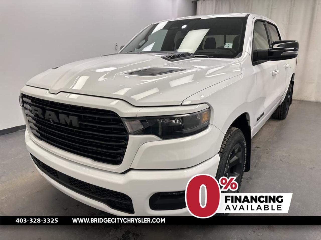 <b>Leather Seats,  Cooled Seats, Sunroof,  Technology Group ,  Sport Performance Hood!</b><br> <br> <br> <br>  Work, play and adventure are what the 2025 Ram 1500 was designed to do. <br> <br>The Ram 1500s unmatched luxury transcends traditional pickups without compromising its capability. Loaded with best-in-class features, its easy to see why the Ram 1500 is so popular. With the most towing and hauling capability in a Ram 1500, as well as improved efficiency and exceptional capability, this truck has the grit to take on any task.<br> <br> This bright white Crew Cab 4X4 pickup   has an automatic transmission and is powered by a  420HP 3.0L Straight 6 Cylinder Engine.<br> <br> Our 1500s trim level is Sport. This Ram 1500 in Sport trim rewards you with front heated seats, a leather-wrapped heated steering wheel, a 360 camera system, a 10-speaker Alpine audio, and a 12-inch infotainment screen with inbuilt navigation, Apple CarPlay and Android Auto, and 4G LTE Wi-Fi hotspot. Additional features include class IV towing equipment, aluminum wheels, power adjustable pedals, intersection collision assist, evasion assist, lane keep assist with lane departure warning, and even more! This vehicle has been upgraded with the following features: Leather Seats,  Cooled Seats, Sunroof,  Technology Group ,  Sport Performance Hood, Power Running Boards, 3.92 Rear Axle. <br><br> <br>To apply right now for financing use this link : <a href=https://www.bridgecitychrysler.com/pre-approval/ target=_blank>https://www.bridgecitychrysler.com/pre-approval/</a><br><br> <br/><br>As a premier Chrysler, Dodge, Jeep and RAM dealership, Bridge City Chrysler proudly offers an extensive selection of new and used vehicles to meet every drivers needs. Customers across Lethbridge, Fort Macleod, Taber, Claresholm, Coaldale, and beyond trust us for daily vehicle specials, certified service and parts, and a seamless online inventory experience. <br><br>
With competitive financing options and expert support, we make car buying easy and enjoyable. <br><br>

Ready to hit the road? Schedule your test drive today at Bridge City Chrysler, your trusted Chrysler, Dodge, Jeep and RAM dealer in Lethbridge, Alberta.<br><br> Vehicle pricing offer shown expire 2025-02-28. <br> Come by and check out our fleet of 40+ used cars and trucks and 150+ new cars and trucks for sale in Lethbridge.  o~o