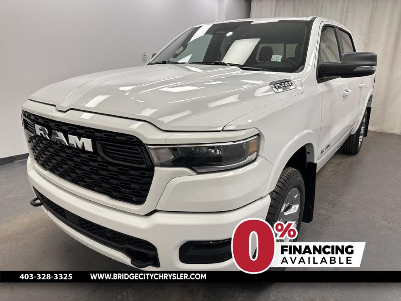 <b> Big Horn Equipment Group, 20 inch Aluminum Wheels,  Bed Utility Group , 3.92 Rear Axle!</b><br> <br> <br> <br>  Discover the inner beauty and rugged exterior of this stylish Ram 1500. <br> <br>The Ram 1500s unmatched luxury transcends traditional pickups without compromising its capability. Loaded with best-in-class features, its easy to see why the Ram 1500 is so popular. With the most towing and hauling capability in a Ram 1500, as well as improved efficiency and exceptional capability, this truck has the grit to take on any task.<br> <br> This bright white Crew Cab 4X4 pickup   has an automatic transmission and is powered by a  420HP 3.0L Straight 6 Cylinder Engine.<br> <br> Our 1500s trim level is Big Horn. This Ram 1500 Big Horn steps things up with aluminum wheels, front fog lamps,  and other standard features such as class IV towing equipment, heated exterior power mirrors, mobile hotspot internet access, adaptive cruise control and remote engine start. Safety features also include ParkSense front and rear parking sensors, lane keeping assist with lane departure warning, blind spot detection, and collision mitigation. This vehicle has been upgraded with the following features:  Big Horn Equipment Group, 20 Inch Aluminum Wheels,  Bed Utility Group , 3.92 Rear Axle. <br><br> <br>To apply right now for financing use this link : <a href=https://www.bridgecitychrysler.com/pre-approval/ target=_blank>https://www.bridgecitychrysler.com/pre-approval/</a><br><br> <br/><br>As a premier Chrysler, Dodge, Jeep and RAM dealership, Bridge City Chrysler proudly offers an extensive selection of new and used vehicles to meet every drivers needs. Customers across Lethbridge, Fort Macleod, Taber, Claresholm, Coaldale, and beyond trust us for daily vehicle specials, certified service and parts, and a seamless online inventory experience. <br><br>
With competitive financing options and expert support, we make car buying easy and enjoyable. <br><br>

Ready to hit the road? Schedule your test drive today at Bridge City Chrysler, your trusted Chrysler, Dodge, Jeep and RAM dealer in Lethbridge, Alberta.<br><br> Vehicle pricing offer shown expire 2025-02-28. <br> Come by and check out our fleet of 40+ used cars and trucks and 150+ new cars and trucks for sale in Lethbridge.  o~o