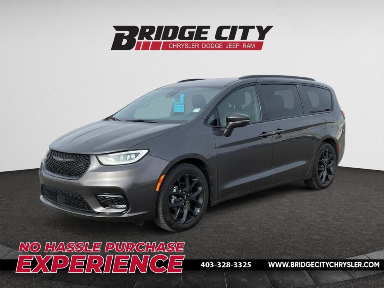 <b>Sport Appearance - Remote Start - Leather - Power Doors & Liftgate - 20 Wheels<br> <br></b><br>     Built with comfort and utility in mind, this upscale Chrysler Pacifica doesnt just make family trips tolerable, it makes them memorable. This  2022 Chrysler Pacifica is fresh on our lot in Lethbridge. <br> <br>Designed for the family on the go, this 2022 Chrysler Pacifica is loaded with clever and luxurious features that will make it feel like a second home on the road. Far more than your moms old minivan, this stunning Pacifica will feel modern, sleek, and cool enough to still impress your neighbors. If you need a minivan for your growing family, but still want something that feels like a luxury sedan, then this Pacifica is designed just for you.This  van has 73,357 kms. Stock number 3527 is granite crystal met clear coat in colour  . It has an automatic transmission and is powered by a  287HP 3.6L V6 Cylinder Engine. <br> <br> Our Pacificas trim level is Touring L. This Touring L adds luxury with leather seats and memory settings while a 360 camera helps with convenience and safety. The colorful and stylish cabin of this Pacifica is further enhanced with heated seats, a heated steering wheel, and folding captain chairs that offer a ton of adjustment. The navigation enhanced Uconnect 5 system is equipped with Apple CarPlay, Android Auto, and many more connectivity features to ensure you are always plugged into your day. Driver assistance features include lane keep assist, distance pacing cruise, blind spot monitoring, automatic braking, parking sensors, and a rear view camera. Aluminum wheels and chrome trim provide endless style while power sliding doors, a power liftgate, proximity keyless entry, and fog lamps offer incredible convenience. 
 This vehicle has been upgraded with the following features: Leather Seats,  360 Camera,  Heated Seats,  Navigation,  Apple Carplay,  Android Auto,  Heated Steering Wheel. <br> <br>To apply right now for financing use this link : <a href=https://www.bridgecitychrysler.com/pre-approval/ target=_blank>https://www.bridgecitychrysler.com/pre-approval/</a><br><br> <br/><br>Locally Owned & Trusted for Over 35 Years  Bridge City Chrysler in Lethbridge, AB <br><br>

At Bridge City Chrysler, weve proudly served the Lethbridge community for more than 35 years, offering an unparalleled car buying experience. Dont just take our word for itour Google reviews speak volumes about our commitment to exceptional service. <br><br>

Delivery & At-Home Test Drives: Convenient options to suit your lifestyle. <br><br>
Flexible Financing for Everyone: Get the vehicle you need with financing solutions tailored to your situation. <br><br>
Full Mechanical Inspections & Professional Cleaning: Every vehicle is thoroughly inspected and cleaned before it hits our lot.<br><br>
We take all makes and models on trade and offer competitive pricing with inventory that changes daily. Whether youre shopping for a Chrysler, Dodge, Jeep, RAM, or FIAT, our AMVIC Licensed dealership makes it easy to browse, buy, and drive away.<br><br>

Located in Lethbridge, AB, we proudly serve customers in Fort Macleod, Taber, Claresholm, and Coaldale. Shop online or visit us today to experience the best in sales, service, and selection. Standard bank rates apply; taxes are additional.<br><br> Vehicle pricing offer shown expire 2025-02-28. <br> Come by and check out our fleet of 50+ used cars and trucks and 150+ new cars and trucks for sale in Lethbridge.  o~o