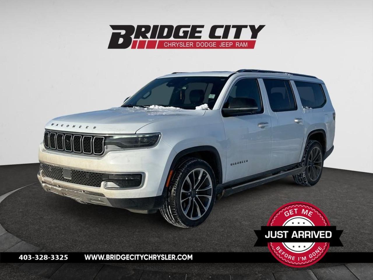 <b>10.25 Screen - Surround Camera - 22 Wheels - Front Passenger Display - Panoramic Sunroof <br> <br></b><br>     Decked with luxury and brimming with capability, this 2023 Jeep Wagoneer L is the perfect blend of function and form. This  2023 Jeep Wagoneer L is fresh on our lot in Lethbridge. <br> <br>With perfect attention to detail, a sophisticated interior, and unparalleled engineering, this 2023 Jeep Wagoneer L is set to change the game for full size luxury SUVs. But dont be fooled by its good looks or luxurious materials, this ultra capable Wagoneer L is still a Jeep through and through. No matter where the road leads, you can be sure to get there in this iconic 2023 Jeep Wagoneer L.This  SUV has 51,975 kms. Stock number 3531 is bright white in colour  and is completely accident free based on the <a href=https://vhr.carfax.ca/?id=ZC7U+3oKVDCN9OpCqvYdDriDIuRfyMnG target=_blank>CARFAX Report</a> . It has an automatic transmission and is powered by a  420HP 3.0L Straight 6 Cylinder Engine. <br> <br> Our Wagoneer Ls trim level is Series III. Representing the best that the Wagoneer L offers, this Series III trim comes with a drivers heads up display, adaptive air suspension, and also features great standard equipment such as ventilated and heated Nappa leather-trimmed seats with 12-way power adjustment and 4-way lumbar support, a heated synthetic leather steering wheel, genuine wood interior trim, a power liftgate for rear cargo access, and a 10.1-inch screen for infotainment duties, bundled with Apple CarPlay, Android Auto, inbuilt navigation, and a 10-speaker Alpine audio system for your auditory delight. On the road, safety is guaranteed thanks to a slew of cutting-edge features including adaptive cruise control, blind spot detection, lane keeping assist, lane departure warning, front and rear collision mitigation, forward collision warning, and front and rear parking sensors. Additional features include a power liftgate for rear cargo access, dual-zone climate control with rear automatic air conditioning, three 12-volt DC and a 120-volt AC power outlets, power-adjustable pedals, proximity keyless entry with remote engine start, illuminated front, and rear cupholders, and so much more. This vehicle has been upgraded with the following features: Hud,  Leather Seats,  Cooled Seats,  Apple Carplay,  Navigation,  Heated Steering Wheel,  Remote Start. <br> <br>To apply right now for financing use this link : <a href=https://www.bridgecitychrysler.com/pre-approval/ target=_blank>https://www.bridgecitychrysler.com/pre-approval/</a><br><br> <br/><br>Locally Owned & Trusted for Over 35 Years  Bridge City Chrysler in Lethbridge, AB <br><br>

At Bridge City Chrysler, weve proudly served the Lethbridge community for more than 35 years, offering an unparalleled car buying experience. Dont just take our word for itour Google reviews speak volumes about our commitment to exceptional service. <br><br>

Delivery & At-Home Test Drives: Convenient options to suit your lifestyle. <br><br>
Flexible Financing for Everyone: Get the vehicle you need with financing solutions tailored to your situation. <br><br>
Full Mechanical Inspections & Professional Cleaning: Every vehicle is thoroughly inspected and cleaned before it hits our lot.<br><br>
We take all makes and models on trade and offer competitive pricing with inventory that changes daily. Whether youre shopping for a Chrysler, Dodge, Jeep, RAM, or FIAT, our AMVIC Licensed dealership makes it easy to browse, buy, and drive away.<br><br>

Located in Lethbridge, AB, we proudly serve customers in Fort Macleod, Taber, Claresholm, and Coaldale. Shop online or visit us today to experience the best in sales, service, and selection. Standard bank rates apply; taxes are additional.<br><br> Vehicle pricing offer shown expire 2025-02-28. <br> Come by and check out our fleet of 60+ used cars and trucks and 150+ new cars and trucks for sale in Lethbridge.  o~o