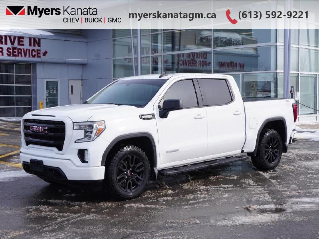 <b>Remote Start,  Aluminum Wheels,  Apple CarPlay,  Android Auto,  Remote Keyless Entry!</b><br> <br>     This  2021 GMC Sierra 1500 is for sale today in Kanata. <br> <br>This GMC Sierra 1500 stands out against all other pickup trucks, with sharper, more powerful proportions that creates a commanding stance on and off the road. Next level comfort and technology is paired with its outstanding performance and capability. Inside, the Sierra 1500 supports you through rough terrain with expertly designed seats and a pro grade suspension. Youll find an athletic and purposeful interior, designed for your active lifestyle. Get ready to live like a pro in this amazing GMC Sierra 1500! This  crew cab 4X4 pickup  has 74,304 kms. Its  summit white in colour  . It has an automatic transmission and is powered by a  355HP 5.3L 8 Cylinder Engine. <br> <br> Our Sierra 1500s trim level is Elevation. Stepping up to this Sierra 1500 Elevation is an excellent choice as it comes more enhanced with aluminum wheels, remote engine start, LED cargo box lighting, a large 8 inch touchscreen display paired with Apple CarPlay and Android Auto, bluetooth streaming audio and is 4G LTE capable. Additional features include a leather wrapped steering wheel, power-adjustable heated side mirrors, remote keyless entry with push button start, a locking tailgate, a rear vision camera, StabiliTrak, signature LED lighting, cruise control, air conditioning and a CornerStep rear bumper for added convenience. This vehicle has been upgraded with the following features: Remote Start,  Aluminum Wheels,  Apple Carplay,  Android Auto,  Remote Keyless Entry,  Cruise Control,  Rear View Camera. <br> <br>To apply right now for financing use this link : <a href=https://www.myerskanatagm.ca/finance/ target=_blank>https://www.myerskanatagm.ca/finance/</a><br><br> <br/><br>Price is plus HST and licence only.<br> Book a test drive today at myerskanatagm.ca<br>*LIFETIME ENGINE TRANSMISSION WARRANTY NOT AVAILABLE ON VEHICLES WITH KMS EXCEEDING 140,000KM, VEHICLES 8 YEARS & OLDER, OR HIGHLINE BRAND VEHICLE(eg. BMW, INFINITI. CADILLAC, LEXUS...)<br> Come by and check out our fleet of 20+ used cars and trucks and 190+ new cars and trucks for sale in Kanata.  o~o