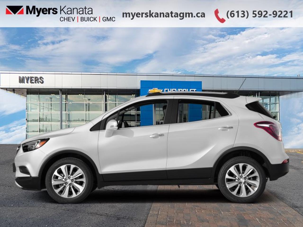 <b>Sunroof,  Navigation,  Heated Seats,  Heated Steering Wheel,  Memory Seats!</b><br> <br>     This  2017 Buick Encore is for sale today in Kanata. <br> <br>Step into the new 2017 Buick Encore, and you find premium materials, carefully sculpted appointments, and a quiet, spacious cabin that makes every drive a pleasure. The beautifully sculpted front fascia and grille flow smoothly to the rear of the small SUV, giving it a sleek, sculpted look. No matter where you set out in the Encore, you will always arrive in style. This  SUV has 109,401 kms. Its  summit white in colour  and is completely accident free based on the <a href=https://vhr.carfax.ca/?id=nHfW33Opij2GnO3r9P1rCjW/O99rhSxu target=_blank>CARFAX Report</a> . It has an automatic transmission and is powered by a  138HP 1.4L 4 Cylinder Engine. <br> <br> Our Encores trim level is Premium. The Encore Premium is the highest trim level that you can get and comes loaded with many additional luxury features! These features include a sunroof, navigation, memory seats, a heated steering wheel, heated seats, rear park assist, remote start, side blind zone alert, rear cross traffic alert, dual zone and climate control. This Encore also includes Buick IntelliLink that has a touchscreen, wi-fi, Android Auto, Apple CarPlay, steering wheel controls, a Bose premium audio system with Bluetooth audio streaming, stylish aluminum wheels, a rear vision camera, keyless entry with push button start, cruise control, power windows and locks, plus many more advanced features. This vehicle has been upgraded with the following features: Sunroof,  Navigation,  Heated Seats,  Heated Steering Wheel,  Memory Seats,  Blind Spot Detection,  Remote Start. <br> <br>To apply right now for financing use this link : <a href=https://www.myerskanatagm.ca/finance/ target=_blank>https://www.myerskanatagm.ca/finance/</a><br><br> <br/><br>Price is plus HST and licence only.<br> Book a test drive today at myerskanatagm.ca<br>*LIFETIME ENGINE TRANSMISSION WARRANTY NOT AVAILABLE ON VEHICLES WITH KMS EXCEEDING 140,000KM, VEHICLES 8 YEARS & OLDER, OR HIGHLINE BRAND VEHICLE(eg. BMW, INFINITI. CADILLAC, LEXUS...)<br> Come by and check out our fleet of 20+ used cars and trucks and 190+ new cars and trucks for sale in Kanata.  o~o