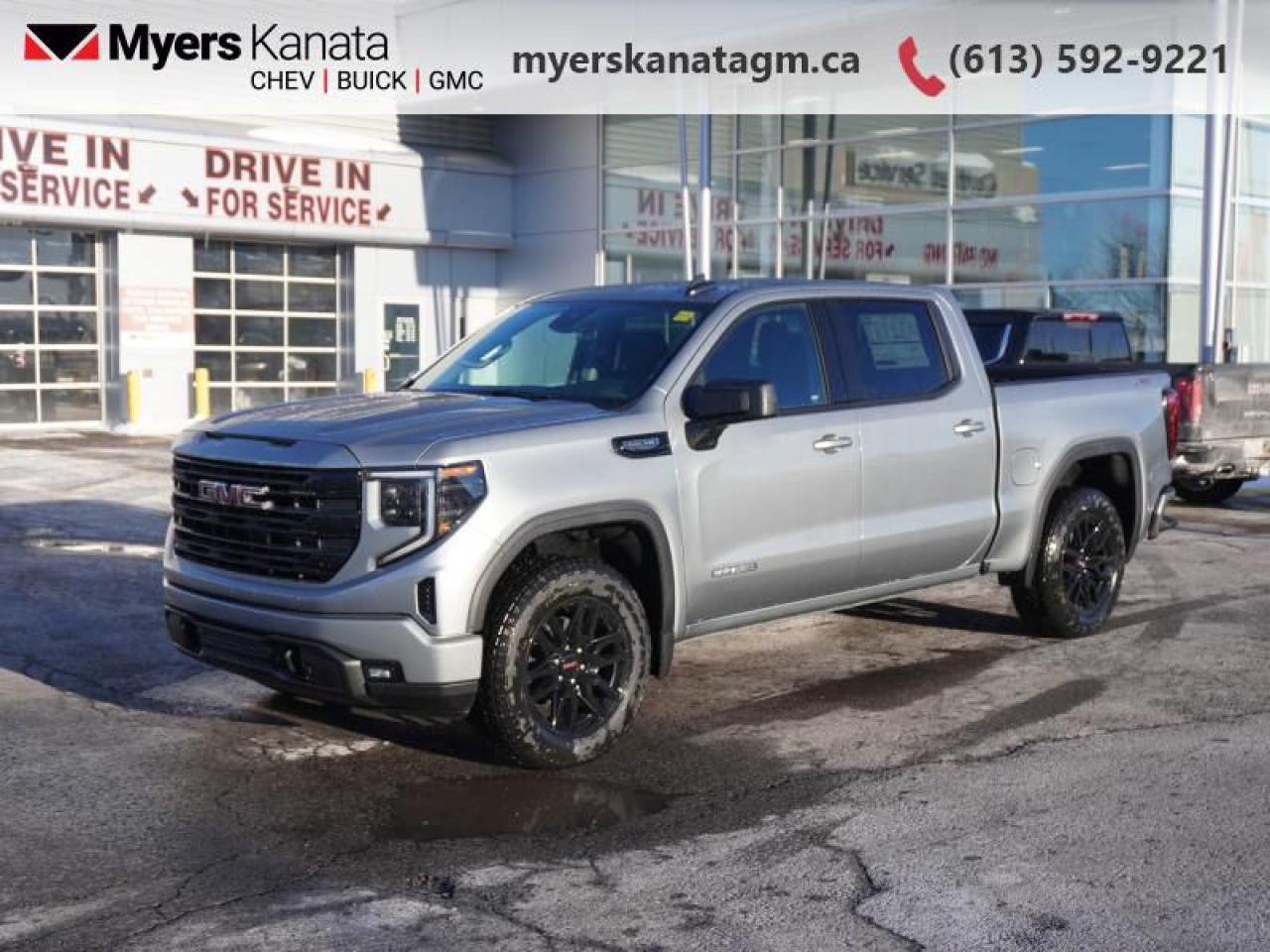 <b>X31 Off-Road and Protection Package, Spray-On Bedliner, Multi-Pro Tailgate, 4 round tubular assist steps!</b><br> <br> <br> <br>At Myers, we believe in giving our customers the power of choice. When you choose to shop with a Myers Auto Group dealership, you dont just have access to one inventory, youve got the purchasing power of an entire auto group behind you!<br> <br>  This 2025 Sierra 1500 is engineered for ultra-premium comfort, offering high-tech upgrades, beautiful styling, authentic materials and thoughtfully crafted details. <br> <br>This 2025 GMC Sierra 1500 stands out in the midsize pickup truck segment, with bold proportions that create a commanding stance on and off road. Next level comfort and technology is paired with its outstanding performance and capability. Inside, the Sierra 1500 supports you through rough terrain with expertly designed seats and robust suspension. This amazing 2025 Sierra 1500 is ready for whatever.<br> <br> This sterling metallic Crew Cab 4X4 pickup   has an automatic transmission and is powered by a  355HP 5.3L 8 Cylinder Engine.<br> <br> Our Sierra 1500s trim level is Elevation. Upgrading to this trim rewards you with a black gloss grille and unique aluminum wheels, a massive 13.4 inch touchscreen display with wireless Apple CarPlay and Android Auto, wireless streaming audio, SiriusXM, plus a 4G LTE hotspot. Additionally, this pickup truck also features IntelliBeam LED headlights, remote engine start, forward collision warning and lane keep assist, a trailer-tow package, LED cargo area lighting, teen driver technology plus so much more! This vehicle has been upgraded with the following features: X31 Off-road And Protection Package, Spray-on Bedliner, Multi-pro Tailgate, 4 Round Tubular Assist Steps. <br><br> <br>To apply right now for financing use this link : <a href=https://www.myerskanatagm.ca/finance/ target=_blank>https://www.myerskanatagm.ca/finance/</a><br><br> <br/> Total  cash rebate of $6000 is reflected in the price. Credit includes $6,000 Non-Stackable Cash Delivery Allowance.  Incentives expire 2025-03-31.  See dealer for details. <br> <br>Myers Kanata Chevrolet Buick GMC Inc is a great place to find quality used cars, trucks and SUVs. We also feature over a selection of over 50 used vehicles along with 30 certified pre-owned vehicles. Our Ottawa Chevrolet, Buick and GMC dealership is confident that youll be able to find your next used vehicle at Myers Kanata Chevrolet Buick GMC Inc. You will always find our inventory updated with the latest models. Our team believes in giving nothing but the best to our customers. Visit our Ottawa GMC, Chevrolet, and Buick dealership and get all the information you need today!<br> Come by and check out our fleet of 20+ used cars and trucks and 190+ new cars and trucks for sale in Kanata.  o~o