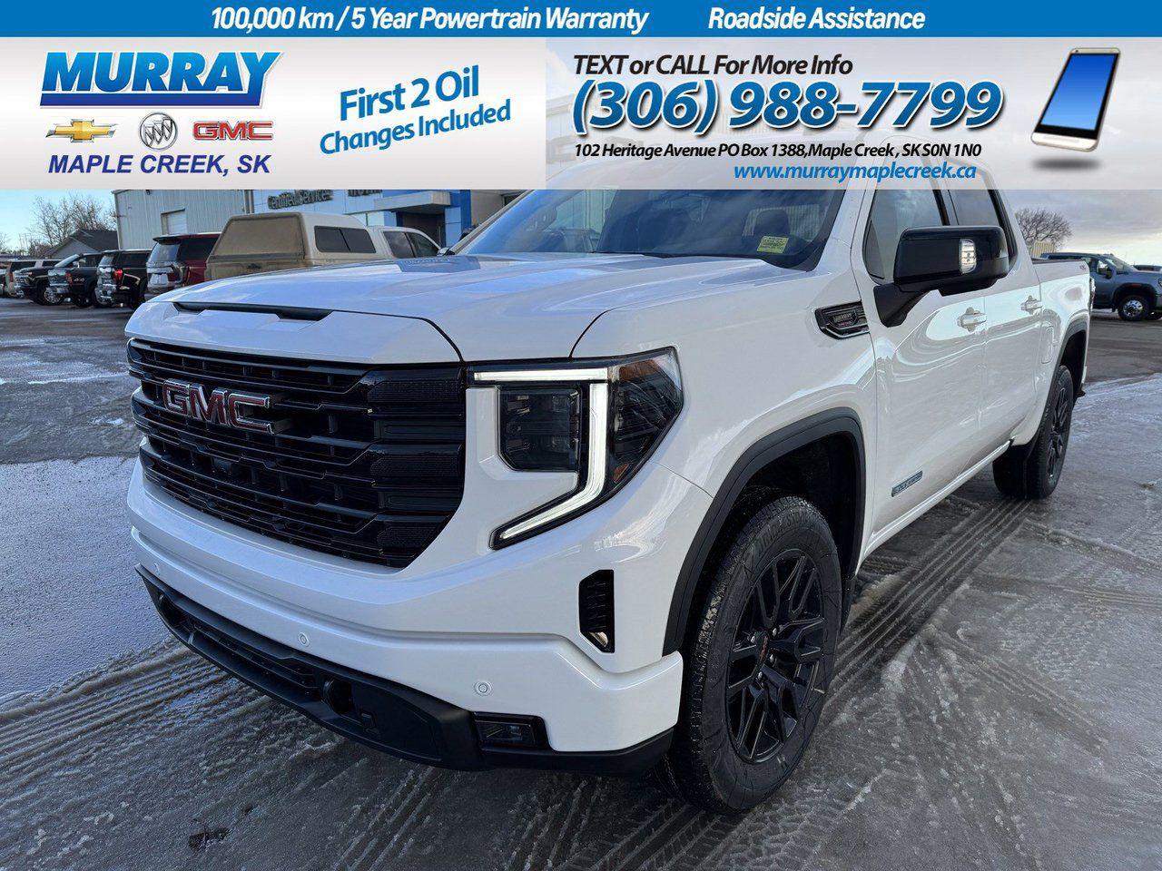 Well-equipped and completely capable, our Diesel powered 2025 GMC Sierra 1500 Elevation Crew Cab 4X4 is ready to rise up and take on your next challenge in Summit White! Motivated by a TurboCharged 3.0 Litre DuraMax Diesel 6 Cylinder serving up 305hp and 495lb-ft of torque to an 8 Speed Automatic transmission. A high-capacity suspension and locking rear differential are onboard for extra capability, and this Four Wheel Drive truck returns approximately 8.7L/100km on the highway. A sophisticated monochrome exterior leads the way for Sierra style, complemented by LED lighting, fog lamps, body-color bumpers, 20-inch wheels, a MultiPro tailgate, and cargo-bed lighting. Our Elevation cabin helps make your work more efficient and productive. Highlights include heated cloth front seats, 10-way power for the driver, a heated-wrapped steering wheel, dual-zone automatic climate control, remote start, and 12V/120V outlets. Our Sierra also helps meet your needs for smart technology with a 12.3-inch driver display, 13.4-inch touchscreen, Google Built-in, wireless Apple CarPlay/Android Auto, Bluetooth, WiFi compatibility, and six-speaker audio. Safer days come into view with GMCs automatic braking, lane-keeping assistance, lane departure warning, forward collision warning, rearview camera, pedestrian detection, tire pressure monitoring, hill-start assist, and more. Crafted to exceed expectations, our Sierra 1500 Elevation is an excellent choice! Save this Page and Call for Availability. We Know You Will Enjoy Your Test Drive Towards Ownership!