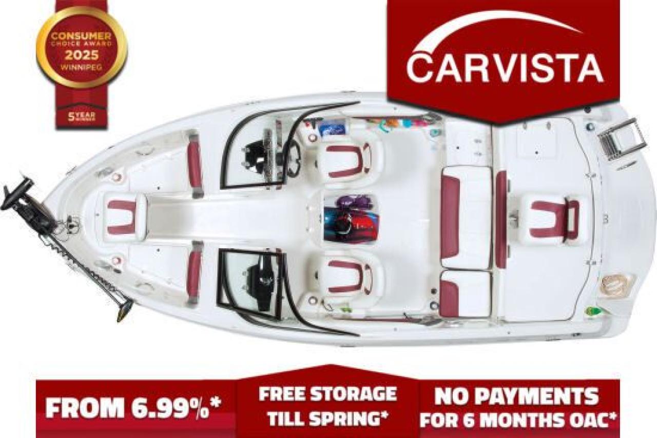 FREE WINTER STORAGE FOR 2024/SPRING 2025 ON UNITS PURCHASED!* See dealer for details. No Payments for up to 6 months. Low interest options available! Come see why Carvista has been the Consumer Choice Award Winner for 5 consecutive years! 2021-2025!ONLY 99 HOURS! 

INCLUDES BOAT AND TRAILER. 

Come see why Carvista has been the Consumer Choice Award Winner for 5 consecutive years! 2021, 2022, 2023, 2024 and 2025! Dont play the waiting game, our units are instock, no pre-order necessary!! See for yourself why Carvista has won this prestigious award and continues to serve its community. Carvista Approved! Carvista Approved! Our BoatVista package includes a complete inspection of your boat that includes an engine run up and test of the general systems of the unit! We pride ourselves in providing the highest quality marine products possible, and include a rigorous detail to ensure you get the cleanest unit around.
Prices and payments exclude GST OR PST 
Carvista Inc. Dealer Permit # 1211
Category: Used Boat
Units may not be exactly as shown, please verify all details with a sales person.