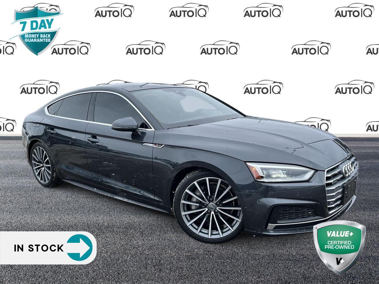 Recent Arrival!<br><br><br>quattro.<br><br>Charcoal 2018 Audi A5 2.0 Technik quattro quattro 4D Hatchback 2.0L 4-Cylinder TFSI 7-Speed Automatic S tronic quattro<br><br>Awards:<br>  * ALG Canada Residual Value Awards<p></p>

<p>VALUE+ CERTIFIED PRE-OWNED VEHICLE</p>

<p>36-point Provincial Safety Inspection<br />
172-point inspection combined mechanical, aesthetic, functional inspection including a vehicle report card<br />
Warranty: 30 Days or 1500 KMS on mechanical safety-related items and extended plans are available<br />
Complimentary CARFAX Vehicle History Report<br />
2X Provincial safety standard for tire tread depth<br />
2X Provincial safety standard for brake pad thickness<br />
7 Day Money Back Guarantee*<br />
Market Value Report provided<br />
Complimentary 3 months SIRIUS XM satellite radio subscription on equipped vehicles<br />
Complimentary wash and vacuum<br />
Vehicle scanned for open recall notifications from manufacturer</p>

<p>SPECIAL NOTE: This vehicle is reserved for AutoIQs retail customers only. Please, No dealer calls. Errors & omissions excepted.</p>

<p>*As-traded, specialty or high-performance vehicles are excluded from the 7-Day Money Back Guarantee Program (including, but not limited to Ford Shelby, Ford mustang GT, Ford Raptor, Chevrolet Corvette, Camaro 2SS, Camaro ZL1, V-Series Cadillac, Dodge/Jeep SRT, Hyundai N Line, all electric models)</p>