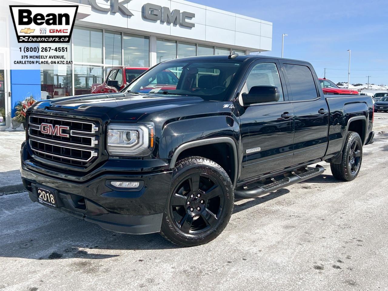 Used 2018 GMC Sierra 1500 5.3L V8 CREW CAB 4X4 SLE ELEVATION Z71 OFF ROAD PACKAGE, TRAILERING PACKAGE, BLACK ASSIST STEPS, HEATED FRONT BUCKET SEATS, REMOTE VEHICLE START, NAVIGATION for sale in Carleton Place, ON