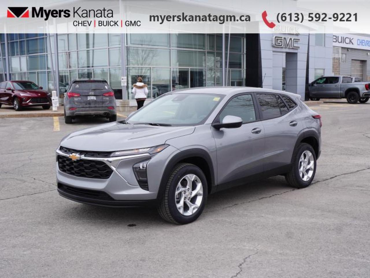 <b>Driver Confidence Package!</b><br> <br> <br> <br>At Myers, we believe in giving our customers the power of choice. When you choose to shop with a Myers Auto Group dealership, you dont just have access to one inventory, youve got the purchasing power of an entire auto group behind you!<br> <br>  This 2025 Chevrolet Trax promises genuine practicality in a stylish and attractive package. <br> <br>The ever-popular Chevy Trax sports exciting looks with even more interior space and enhanced safety features. Compact proportions with an efficient powertrain make this crossover the ideal urban companion. Step this way to experience what prime urban commuting is with this 2025 Trax.<br> <br> This sterling grey metallic SUV  has an automatic transmission and is powered by a  137HP 1.2L 3 Cylinder Engine.<br> <br> Our Traxs trim level is LS. This stylish and attractive SUV is loaded with great standard features such as heated front seats, cruise control, 60/40 split-folding rear seats, air conditioning, and an 8-inch infotainment screen with wireless Apple CarPlay and Android Auto, wi-fi hotspot capability, active noise cancellation, and SiriusXM streaming radio. Safety features also include front pedestrian braking, forward collision alert, lane keeping assist with lane departure warning, IntelliBeam, and a rearview camera. This vehicle has been upgraded with the following features: Driver Confidence Package. <br><br> <br>To apply right now for financing use this link : <a href=https://www.myerskanatagm.ca/finance/ target=_blank>https://www.myerskanatagm.ca/finance/</a><br><br> <br/>    Incentives expire 2025-07-31.  See dealer for details. <br> <br>Myers Kanata Chevrolet Buick GMC Inc is a great place to find quality used cars, trucks and SUVs. We also feature over a selection of over 50 used vehicles along with 30 certified pre-owned vehicles. Our Ottawa Chevrolet, Buick and GMC dealership is confident that youll be able to find your next used vehicle at Myers Kanata Chevrolet Buick GMC Inc. You will always find our inventory updated with the latest models. Our team believes in giving nothing but the best to our customers. Visit our Ottawa GMC, Chevrolet, and Buick dealership and get all the information you need today!<br> Come by and check out our fleet of 40+ used cars and trucks and 180+ new cars and trucks for sale in Kanata.  o~o