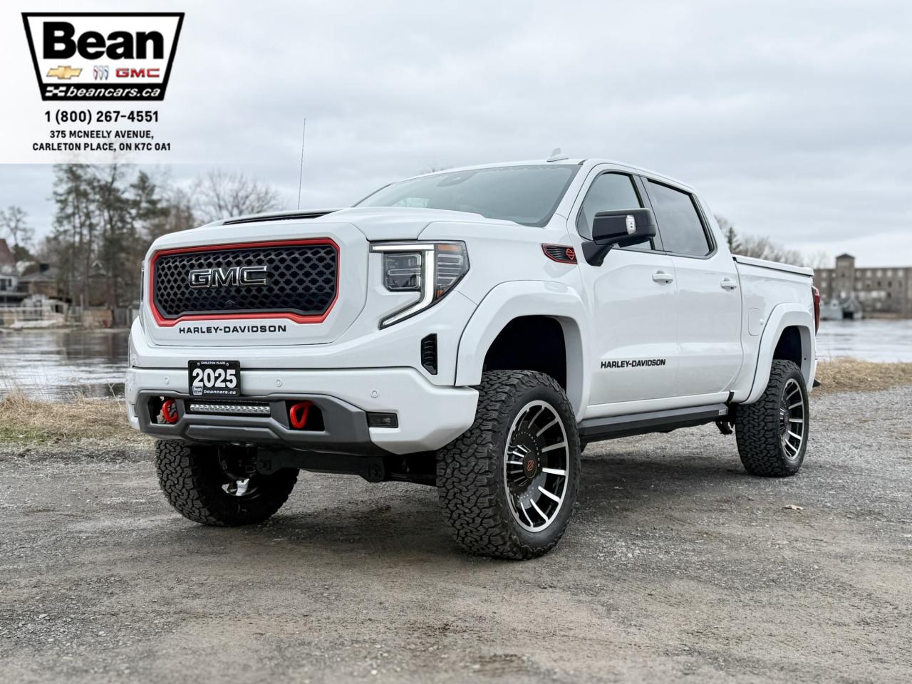 <h2><span style=color:#e74c3c><span style=font-size:18px><strong>Finance from $1,134.08bi-weekly for 84 months @ 4.16% OAC with $0 Down!</strong></span></span></h2><h2><span style=color:#2ecc71><span style=font-size:18px><strong>Check out this 2025GMC Sierra 1500 AT4 Harley Davidson Upgrade</strong></span></span></h2><p><span style=font-size:16px>Powered by a 6.2L V8engine with up to 305hp & up to 495 lb-ft of torque.</span></p><p><span style=font-size:16px><strong>Comfort & Convenience Features:</strong>includes remote start/entry, sunroof, heated front & rear seats, ventilated front seats, heated steering wheel, HD surround vision,bed view camera & 20 machined aluminum wheels with carbon grey metallic accents.</span></p><p><span style=font-size:16px><strong>Infotainment Tech & Audio:</strong>includes GMC premium infotainment system with 13.4 diagonal colour touchscreen display with Google built-in compatibility including navigation, Bose premium speakers, wireless charging,Bluetooth streaming for most phones,Android Auto and Apple CarPlay capability.</span></p><p><span style=font-size:16px><strong>This truck also comes equipped with the following packages</strong></span></p><p><span style=font-size:16px><strong>Harley Davidson Upgrade:</strong></span></p><ul> <li><span style=font-size:16px>6 Inch Suspension Lift</span></li> <li><span style=font-size:16px>Tuned Fox Performance Shocks</span></li> <li><span style=font-size:16px>35 Inch Premium All Terrain Tires</span></li> <li><span style=font-size:16px>22 Inch Harley-Davidson Alloy Wheels with Center Caps</span></li> <li><span style=font-size:16px>Colour Matched Harley-Davidson Designed Fender Flares</span></li> <li><span style=font-size:16px>Power Running Boards with Rock-Guard Trim & Entry Lights</span></li> <li><span style=font-size:16px>Billet Aluminum Tips with Orange Accents</span></li> <li><span style=font-size:16px>Performance Tuned Exhaust</span></li> <li><span style=font-size:16px>Integrated LED Light Bar</span></li> <li><span style=font-size:16px>Custom Designed Front Fender Vents with Bar & Shield Logo</span></li> <li><span style=font-size:16px>Colour Matched Rear Bumper Redesign</span></li> <li><span style=font-size:16px>Harley-Davidson Designed Induction Style Hood</span></li> <li><span style=font-size:16px>Harley-Davidson Front Bumper Redesign with Accented Skid Plate</span></li> <li><span style=font-size:16px>Tonneau Cover with Harley-Davidson Debossed Bar & Shield Logo</span></li> <li><span style=font-size:16px>Harley-Davidson Branded Beg Rug</span></li> <li><span style=font-size:16px>Harley-Davidson Logo Carpeted Floor Mats</span></li> <li><span style=font-size:16px>Redesigned Center Console with Harley-Davidson Emblem</span></li> <li><span style=font-size:16px>Custom Leather Harley-Davidson Seat Covers</span></li> <li><span style=font-size:16px>Harley-Davidson Exclusive Door Badging</span></li> <li><span style=font-size:16px>Full Replacement Grille Assembly with Bar & Shield Logo</span></li> <li><span style=font-size:16px>Harley-Davidson Branded Door Sills</span></li> <li><span style=font-size:16px>Harley-Davidson Orange Tow Hooks</span></li> <li><span style=font-size:16px>3 Year/60k KM Warranty</span></li></ul><p><span style=font-size:16px><strong>AT4 Preferred Package:</strong> universal home remote, rear sliding power window.</span></p><p><span style=font-size:16px><strong>Technology Package:</strong> rear camera mirror, multi-colour 15 diagonal head-up display, bed view camera.</span></p><p><span style=color:#2ecc71><span style=font-size:18px><strong>Come test drive this truck today!</strong></span></span></p><h2><span style=color:#2ecc71><span style=font-size:18px><strong>613-257-2432</strong></span></span></h2>