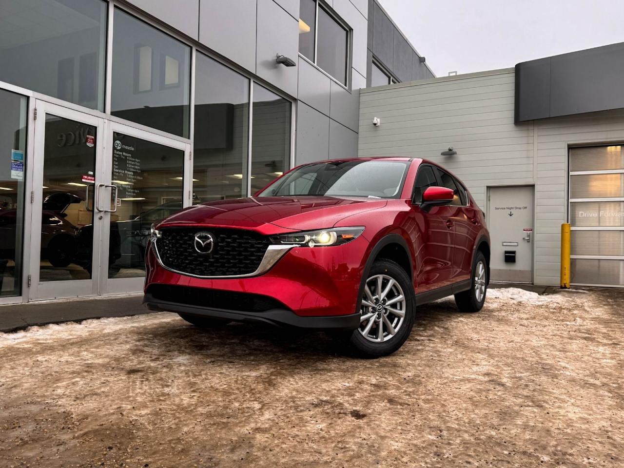 Our brilliant 2025 Mazda CX-5 GS takes center stage in Soul Red Crystal Metallic! Its powered by a 2.5 Liter 4 Cylinder engine that produces 187 horsepower while paired to a 6-Speed automatic transmission with G-Vectoring Control. Youll leave other All-Wheel Drive SUVs in your dust while enjoying excellent handling with precise steering, all while scoring near 7.6L/100km on the highway. Its absolutely stunning with NEW alloy wheels, LED headlights/taillights and, a rear roof spoiler! The GS welcomes you with supportive leatherette seats that have lux suede inserts, heated front seats, a leather-wrapped heated steering wheel with mounted audio/cruise controls, a massive Mazda Connect infotainment system, a multi-function commander control, AM/FM/HD audio, and Bluetooth. This remarkably-styled CX-5 was made with you in mind!Youll drive our Mazda confidently knowing about its collection of safety features includingadvanced airbags, a tire pressure monitoring system, Smart City brake support, a backup camera, stability/traction control and more! Print this page and call us Now... We Know You Will Enjoy Your Test Drive Towards Ownership! We look forward to showing you why Go Mazda is the best place for all your automotive needs.Go Mazda is an AMVIC licensed business.