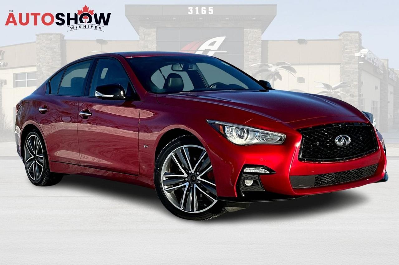 Used 2023 Infiniti Q50 Red Sport I-Line- APPLE CARPLAY, RMT STRT, HTD SEATS & WHEEL, 360 CAM! for sale in Winnipeg, MB