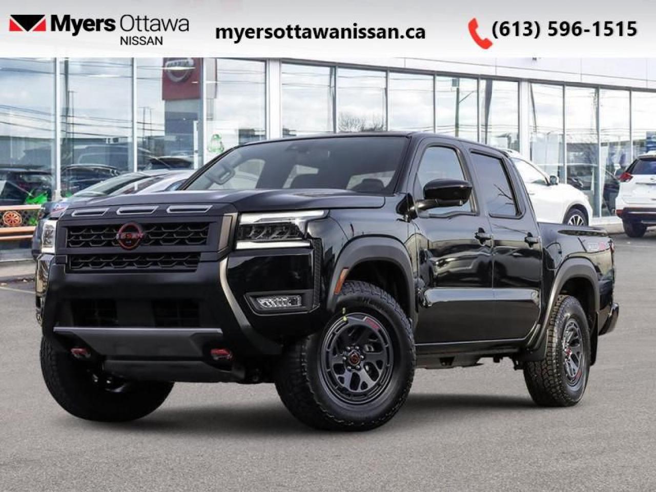 <b>Luxury Package!</b><br> <br> <br> <br>  With relentless power and capability, this 2025 Nissan Frontier is as rough and tumble as it looks. <br> <br>Massive power and massive fun, this 2025 Frontier proves that size isnt everything. Full of fun features for both work and play, along with best-in-class standard horsepower, this 2025 Frontier really is the king of midsize trucks. If you want one truck that can do it all in style and comfort, this 2025 Nissan Frontier is an easy choice.<br> <br> This super black Crew Cab 4X4 pickup   has an automatic transmission and is powered by a  310HP 3.8L V6 Cylinder Engine.<br> <br> Our Frontiers trim level is Crew Cab Long Bed PRO-4X. This Frontier Pro is fully equipped for work or play with added NissanConnect with navigation and wi-fi, Bilstein shocks, a driver selectable rear locking diff, Class III towing equipment, three skid plates, a spray in bed liner, a rear step bumper, and a 360-degree camera with off-road mode. This midsize truck is an everyday workhorse with Class III towing equipment with sway control, automatic locking hubs, tow hooks, automatic LED headlamps, fog lamps, and two 120V outlets. Stay connected with modern technology features such as touchscreen with voice activation, Apple CarPlay, and Android Auto. Other great features include remote keyless entry and push button start, collision mitigation, lane departure warning, blind spot warning, and distance pacing. This vehicle has been upgraded with the following features: Luxury Package. <br><br> <br>To apply right now for financing use this link : <a href=https://www.myersottawanissan.ca/finance target=_blank>https://www.myersottawanissan.ca/finance</a><br><br> <br/>    6.74% financing for 84 months. <br> Payments from <b>$910.69</b> monthly with $0 down for 84 months @ 6.74% APR O.A.C. ( Plus applicable taxes -  $621 Administration fee included. Licensing not included.    ).  Incentives expire 2025-06-02.  See dealer for details. <br> <br><br> Come by and check out our fleet of 60+ used cars and trucks and 60+ new cars and trucks for sale in Ottawa.  o~o