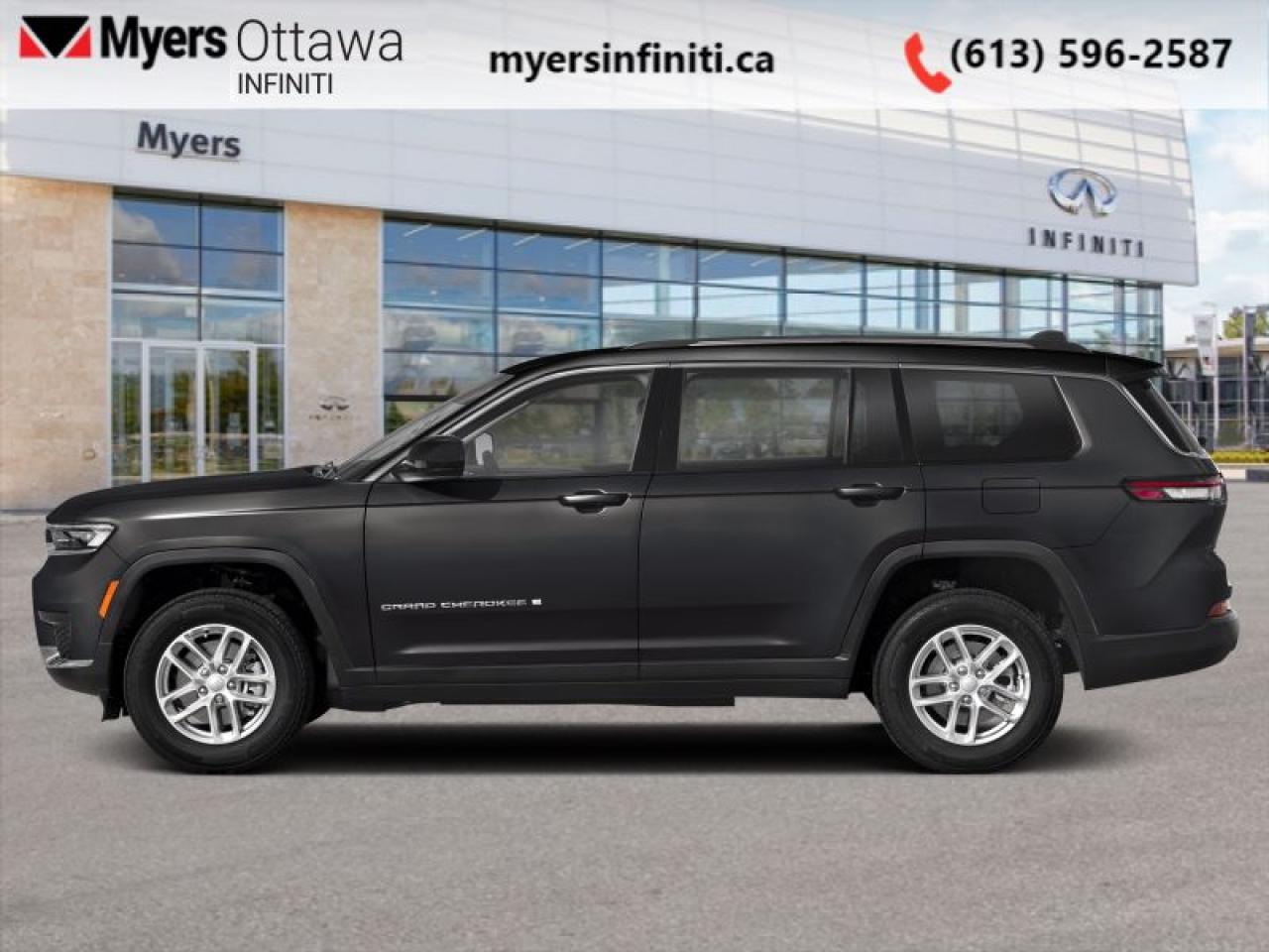 <b>Low Mileage, Sunroof,  Cooled Seats,  Leather Seats,  Navigation,  Massage Seats!</b><br> <br>  Compare at $64885 - Our Price is just $62995! <br> <br>   Whether its an off-road trail or the city streets, this super versatile 2023 Grand Cherokee L is ready for whatever. This  2023 Jeep Grand Cherokee L is fresh on our lot in Ottawa. <br> <br>The next step in the iconic Grand Cherokee name, this 2023 Grand Cherokee L is here to prove that great things can also come in huge packages. Dont let the size fool you, though. This Grand Cherokee may be large and in charge, but it still brings efficiency and classic Jeep agility. Whether youre maneuvering a parking garage or a backwood trail, this Grand Cherokee L is ready for your next adventure, no matter how big.This low mileage  SUV has just 22,342 kms. Its  black in colour  . It has an automatic transmission and is powered by a  293HP 3.6L V6 Cylinder Engine. <br> <br> Our Grand Cherokee Ls trim level is Summit.  This Summit is the pinnacle of luxury with a sunroof, heated and cooled leather seats, massage settings, wood trim, hands free power liftgate, memory settings, and remote start. This Grand Cherokee is ready for the next adventure with a heated steering wheel, proximity keyless entry, and the Uconnect 5 system with Android Auto, Apple CarPlay, wi-fi, Bluetooth, and wireless connectivity. This legendary SUV takes safety seriously with features like lane keep assist, distance pacing cruise with stop and go, parking sensors, blind spot monitoring, collision warning, fog lamps, and a 360 parking camera. This vehicle has been upgraded with the following features: Sunroof,  Cooled Seats,  Leather Seats,  Navigation,  Massage Seats,  Remote Start,  Power Liftgate. <br> To view the original window sticker for this vehicle view this <a href=http://www.chrysler.com/hostd/windowsticker/getWindowStickerPdf.do?vin=1C4RJKEG4P8863496 target=_blank>http://www.chrysler.com/hostd/windowsticker/getWindowStickerPdf.do?vin=1C4RJKEG4P8863496</a>. <br/><br> <br>To apply right now for financing use this link : <a href=https://www.myersinfiniti.ca/finance/ target=_blank>https://www.myersinfiniti.ca/finance/</a><br><br> <br/><br> Buy this vehicle now for the lowest bi-weekly payment of <b>$527.66</b> with $0 down for 84 months @ 8.99% APR O.A.C. ( taxes included, and licensing fees   ).  See dealer for details. <br> <br>*LIFETIME ENGINE TRANSMISSION WARRANTY NOT AVAILABLE ON VEHICLES WITH KMS EXCEEDING 140,000KM, VEHICLES 8 YEARS & OLDER, OR HIGHLINE BRAND VEHICLE(eg. BMW, INFINITI. CADILLAC, LEXUS...)<br> Come by and check out our fleet of 20+ used cars and trucks and 50+ new cars and trucks for sale in Ottawa.  o~o