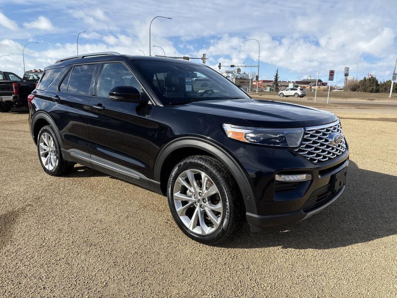 THE PRICE YOU SEE, PLUS GST. GUARANTEED!   APPLE CARPLAY/ANDROID AUTO COMPATABLE!3.0 LITER ECOBOOST, 10 SPEED AUTO, PLATINUM TRIM(601a), HEATED/COOLED FRONT SEATS, 2ND ROW HEATED, SYNC 3,       The 2022 Ford Explorer Platinum, equipped with the robust 3.0-liter EcoBoost engine, offers a compelling blend of luxury, performance, and advanced technology tailored for family adventures and daily commutes alike. The turbocharged V6 engine produces a powerful 400 horsepower and 415 lb-ft of torque, ensuring strong acceleration and towing capacity, making it capable of pulling up to 5,600 lbs when properly equipped. The Explorer Platinum features a refined exterior design with upscale touches like standard LED headlights, unique front grille, and 20-inch alloy wheels, while the interior showcases premium materials, heated and ventilated leather-trimmed seats, and a spacious layout that comfortably seats up to seven passengers. The 601A package enhances the Platinum trim by adding an array of advanced features, including a 10.1-inch touchscreen with the SYNC 4A infotainment system, a panoramic Vista Roof, and a premium Bang & Olufsen sound system, thus elevating the overall driving experience. Furthermore, the Explorer Platinum is fitted with enhanced safety features, including Ford Co-Pilot360 technology, which provides systems such as adaptive cruise control, lane-keeping assist, and a rearview camera, ensuring a safer ride for all occupants. Overall, the 2022 Ford Explorer Platinum with the 3.0-liter EcoBoost and 601A package epitomizes a modern SUV that doesnt compromise on style, comfort, or capability.Do you want to know more about this vehicle, CALL, CLICK OR COME ON IN!*AMVIC Licensed Dealer; CarFax and Full Mechanical Inspection Included.