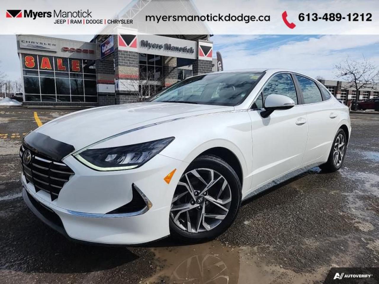 <b>Heated Seats,  Apple CarPlay,  Heated Steering Wheel,  Android Auto,  Lane Keep Assist!</b><br> <br>  Compare at $25740 - Our Price is just $24990! <br> <br>   With a slew of tech features and remarkable versatility, Hyundai knocked it out of the park with this 2022 Sonata. This  2022 Hyundai Sonata is fresh on our lot in Manotick. <br> <br>Sonata continues to raise the bar in the midsize sedan segment with the ubiquitous Sonata, and this 2022 iteration is no exception. Engineered to deliver a smooth and comfortable ride with premium interior build materials and a refined power train, occupants are cocooned in tranquility with every drive. Exceptional reliability and great value ensure that this 2022 Sonata stays on top in the ever-competitive sedan segment.This  sedan has 32,132 kms. Its  hyper white in colour  . It has an automatic transmission and is powered by a  191HP 2.5L 4 Cylinder Engine. <br> <br> Our Sonatas trim level is Preferred. This Preferred Sonata is a fantastic sedan, stuffed full of incredible features like heated seats and steering wheel, remote start, and proximity keyless entry with cargo access. Stay connected during your busy days using the voice activated touchscreen infotainment system complete with wireless Android Auto and Apple CarPlay, along with a hands free Bluetooth phone system. This family friendly sedan also helps you keep your precious cargo safe employing a comprehensive driver assistance suite including lane keep assist, forward and rear collision assist, blind spot assist, distance pacing cruise with stop and go, and driver attention monitoring. Chrome trim, automatic highbeams, and aluminum wheels make sure you do it all in style. This vehicle has been upgraded with the following features: Heated Seats,  Apple Carplay,  Heated Steering Wheel,  Android Auto,  Lane Keep Assist,  Blind Spot Detection,  Forward Collision Assist. <br> <br>To apply right now for financing use this link : <a href=https://CreditOnline.dealertrack.ca/Web/Default.aspx?Token=3206df1a-492e-4453-9f18-918b5245c510&Lang=en target=_blank>https://CreditOnline.dealertrack.ca/Web/Default.aspx?Token=3206df1a-492e-4453-9f18-918b5245c510&Lang=en</a><br><br> <br/><br> Buy this vehicle now for the lowest weekly payment of <b>$87.30</b> with $0 down for 96 months @ 9.99% APR O.A.C. ( Plus applicable taxes -  and licensing fees   ).  See dealer for details. <br> <br>If youre looking for a Dodge, Ram, Jeep, and Chrysler dealership in Ottawa that always goes above and beyond for you, visit Myers Manotick Dodge today! Were more than just great cars. We provide the kind of world-class Dodge service experience near Kanata that will make you a Myers customer for life. And with fabulous perks like extended service hours, our 30-day tire price guarantee, the Myers No Charge Engine/Transmission for Life program, and complimentary shuttle service, its no wonder were a top choice for drivers everywhere. Get more with Myers! <br>*LIFETIME ENGINE TRANSMISSION WARRANTY NOT AVAILABLE ON VEHICLES WITH KMS EXCEEDING 140,000KM, VEHICLES 8 YEARS & OLDER, OR HIGHLINE BRAND VEHICLE(eg. BMW, INFINITI. CADILLAC, LEXUS...)<br> Come by and check out our fleet of 30+ used cars and trucks and 70+ new cars and trucks for sale in Manotick.  o~o