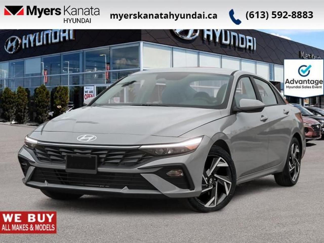 <b>Remote Start,  Heated Steering Wheel,  Blind Spot Detection,  Heated Seats,  Lane Keep Assist!</b><br> <br> <br> <br>  Crisp lines, sharp styling, and unexpected comfort, this 2025 Elantra is exactly what the sedan segment needed. <br> <br>This 2025 Elantra was made to be the sharpest compact sedan on the road. With tons of technology packed into the spacious and comfortable interior, along with bold and edgy styling inside and out, this family sedan makes the unexpected your daily driver. <br> <br> This cyber gry sedan  has an automatic transmission and is powered by a  147HP 2.0L 4 Cylinder Engine.<br> <br> Our Elantras trim level is Preferred. Standard features include remote engine start, front heated seats with a heated steering wheel, remote keyless entry, aluminum-alloy wheels, and an 8-inch display with Apple CarPlay and Android Auto. Safety features also include blind spot detection, lane keeping assist with lane departure warning, front and rear collision mitigation, and forward collision avoidance with pedestrian detection. This vehicle has been upgraded with the following features: Remote Start,  Heated Steering Wheel,  Blind Spot Detection,  Heated Seats,  Lane Keep Assist,  Collision Mitigation,  Apple Carplay. <br><br> <br>To apply right now for financing use this link : <a href=https://www.myerskanatahyundai.com/finance/ target=_blank>https://www.myerskanatahyundai.com/finance/</a><br><br> <br/><br> Buy this vehicle now for the lowest weekly payment of <b>$105.40</b> with $0 down for 96 months @ 6.49% APR O.A.C. ( Plus applicable taxes -  $2596 and licensing fees    ).  See dealer for details. <br> <br>This vehicle is located at Myers Kanata Hyundai 400-2500 Palladium Dr Kanata, Ontario. <br><br> Come by and check out our fleet of 30+ used cars and trucks and 100+ new cars and trucks for sale in Kanata.  o~o