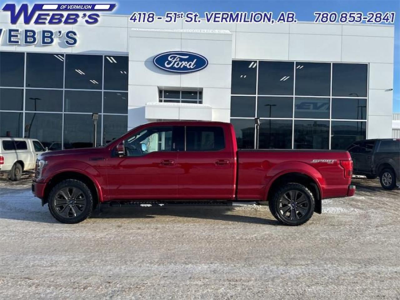 <b>Rear View Camera,  Air Conditioning,  Audio Aux Jack,  Locking Tailgate!</b><br> <br>    Smart engineering, impressive tech, and rugged styling make the F-150 hard to pass up. This  2018 Ford F-150 is for sale today in Vermilion. <br> <br>The perfect truck for work or play, this versatile Ford F-150 gives you the power you need, the features you want, and the style you crave! With high-strength, military-grade aluminum construction, this F-150 cuts the weight without sacrificing toughness. The interior design is first class, with simple to read text, easy to push buttons and plenty of outward visibility.This  Crew Cab 4X4 pickup  has 131,191 kms. Stock number 8206A is ruby red metallic ti in colour  . It has a 10 speed automatic transmission and is powered by a  375HP 3.5L V6 Cylinder Engine.  <br> <br> Our F-150s trim level is Lariat. The Lariat trim adds some extra luxury and style to this hard-working F-150. It comes with leather seats which are heated and cooled in front, a SYNC 3 infotainment system with Bluetooth and SiriusXM, a rearview camera with rear parking sensors, dual-zone automatic climate control, remote engine start, chrome exterior trim, aluminum wheels, fog lights, and more. This vehicle has been upgraded with the following features: Rear View Camera,  Air Conditioning,  Audio Aux Jack,  Locking Tailgate. <br> To view the original window sticker for this vehicle view this <a href=http://www.windowsticker.forddirect.com/windowsticker.pdf?vin=1FTFW1EG5JFB91756 target=_blank>http://www.windowsticker.forddirect.com/windowsticker.pdf?vin=1FTFW1EG5JFB91756</a>. <br/><br> <br>To apply right now for financing use this link : <a href=https://www.webbsford.com/financing/ target=_blank>https://www.webbsford.com/financing/</a><br><br> <br/><br> Buy this vehicle now for the lowest bi-weekly payment of <b>$279.38</b> with $0 down for 84 months @ 7.99% APR O.A.C. ( taxes included, $149 documentation fee   / Total cost of borrowing $11946   ).  See dealer for details. <br> <br>Webbs Ford is located at 4118 51st in beautiful Vermilion, AB. <br/>We offer superior sales and service for our valued customers and are committed to serving our friends and clients with the best services possible. If you are looking to set up a test drive in one of our pre owned vehicles or looking to inquire about financing options, please call (780) 853-2841 and speak to one of our professional staff members today.   Vehicle pricing offer shown expire 2024-12-31.  o~o