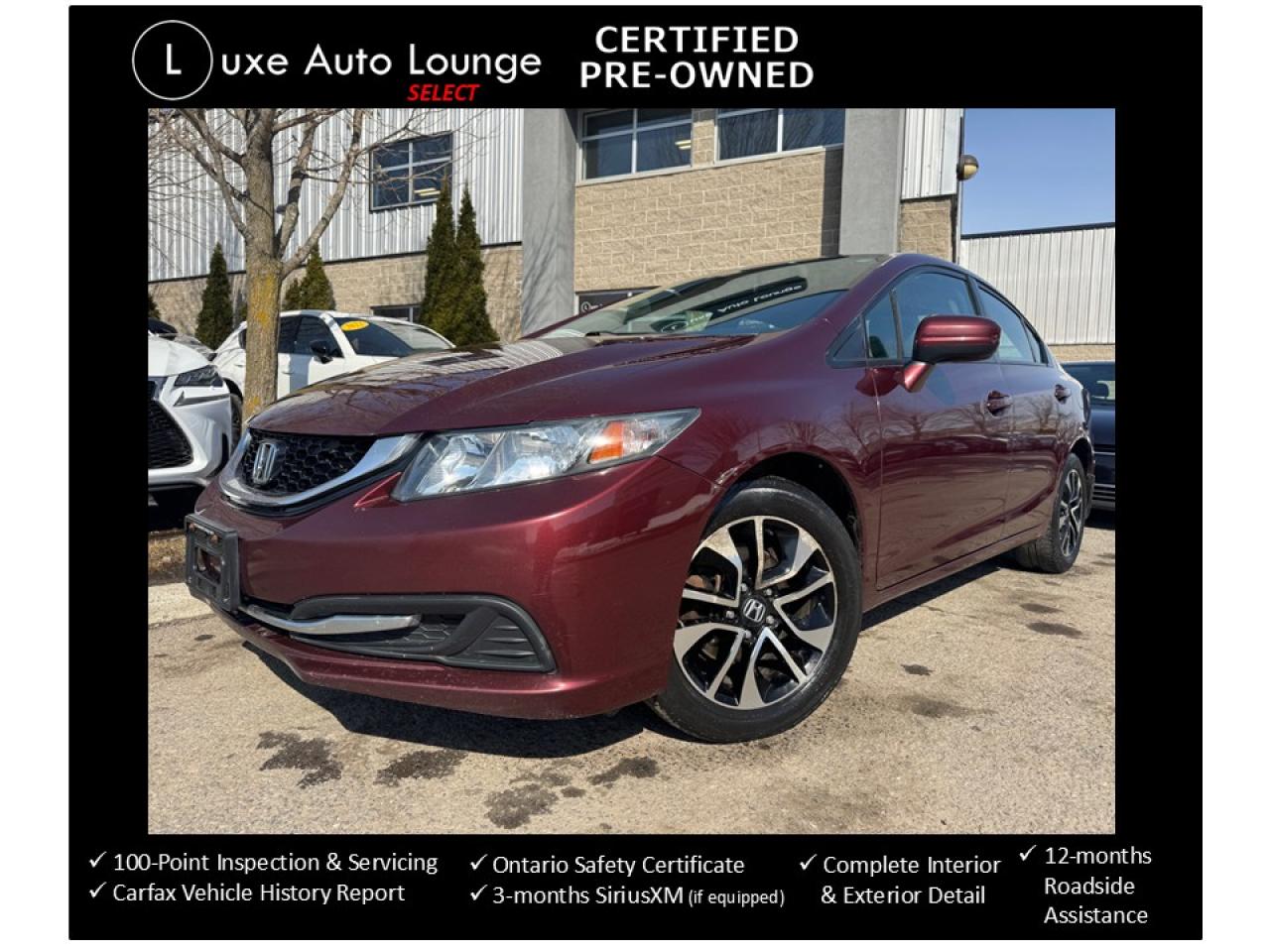 2015 Honda Civic EX, AUTO, SUNROOF, ALLOYS, HONDA REMOTE START!