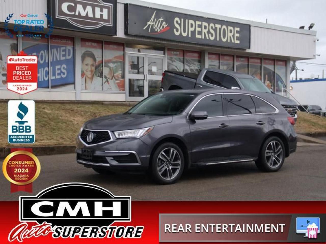 <b>LOADED AWD !! NAVIGATION, REAR CAMERA, LANE SENSING, COLLISION SENSOR , BLIND SPOT, ADAPTIVE CRUISE CONTROL, BLUETOOTH, REAR DVD SYSTEM, SUNROOF, LEATHER, POWER SEATS W/ DRIVER MEMORY, 4X HEATED SEATS, HEATED STEERING WHEEL, POWER LIFTGATE, 20-IN ALLOYS</b><br>  <br>CMH certifies that all vehicles meet DOUBLE the Ministry standards for Brakes and Tires<br><br> <br>    This  2017 Acura MDX is for sale today. <br> <br>Precision crafted performance is at the heart of everything Acura does and its in every detail of the MDX crossover. From the bold design to groundbreaking technology, the MDX is pure progress for SUVs, and for drivers. Versatility, technology, and a rewarding driving experience come together seamlessly in the luxurious Acura MDX. This  SUV has 113,589 kms. Its  black in colour  and is major accident free based on the <a href=https://vhr.carfax.ca/?id=bCU8EYSFFjIWNThh4sCJTt5zJKrItHsu target=_blank>CARFAX Report</a> . It has an automatic transmission and is powered by a  290HP 3.5L V6 Cylinder Engine. <br> <br>To apply right now for financing use this link : <a href=https://www.cmhniagara.com/financing/ target=_blank>https://www.cmhniagara.com/financing/</a><br><br> <br/><br>Trade-ins are welcome! Financing available OAC ! Price INCLUDES a valid safety certificate! Price INCLUDES a 60-day limited warranty on all vehicles except classic or vintage cars. CMH is a Full Disclosure dealer with no hidden fees. We are a family-owned and operated business for over 30 years! o~o