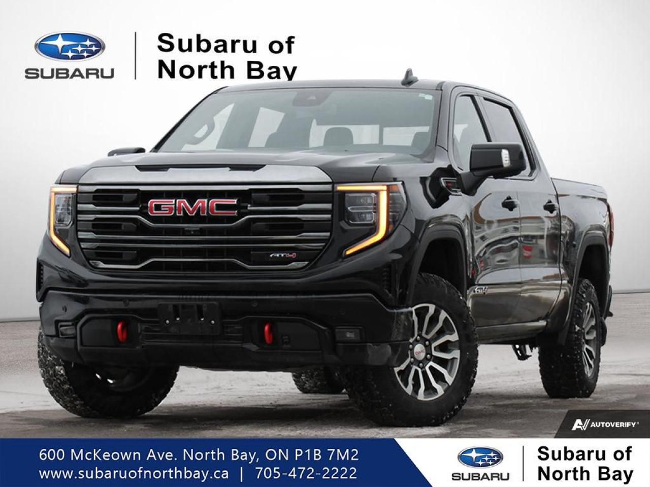 <p> it is in excellent condition. CARFAX Canada reports that this Sierra 1500 AT4 has never been in an accident and has had only one owner</p>
<p> ensuring peace of mind for prospective buyers.

TRUCK FEATURES
»» Towing capacity for heavy-duty tasks
»» 4-wheel drive for off-road capability
»» Durable build for tough conditions
»» High ground clearance for rugged terrain

ADVANCED SAFETY FEATURES
»» Backup camera for safer parking
»» Lane change alert for collision prevention
»» Side impact airbags for added protection
»» Rear cross-traffic alert for enhanced safety

PERFORMANCE AND EFFICIENCY
»» 6.2L V8 engine for powerful performance
»» 10-speed automatic transmission for smooth shifts
»» 4-wheel drive for superior traction
»» Fuel-efficient design for longer drives

COMFORT AND CONVENIENCE
»» Spacious cabin for passenger comfort
»» Dual-zone climate control for personalized comfort
»» Keyless entry for easy access
»» Remote start for convenience

TECHNOLOGY AND CONNECTIVITY
»» Bluetooth connectivity for hands-free calls
»» Advanced infotainment system for entertainment
»» High-resolution touchscreen for easy control
»» Smartphone integration for seamless connectivity

CARGO SPACE
»» Ample cargo bed for hauling
»» Versatile storage options for gear
»» Easy-access tailgate for loading
»» Secure tie-downs for safety

WHAT OTHER OWNERS LIKE
»» Powerful V8 engine performance
»» Advanced safety features
»» Comfortable and spacious interior
»» Reliable off-road capabilities

This 2023 GMC Sierra 1500 AT4s VIN is: 1GTUUEEL3PZ210071.

The advertised price is for financing only and applies exclusively to vehicles eligible for financing. Vehicles sold as-is are not eligible for financing and require full payment at purchase. All cash purchases of finance-eligible vehicles will be subject to an additional $2</p>
<p>501.00. This advertised price also does not include taxes and licensing fees. For as-is vehicles: the motor vehicle sold under this contract is being sold as-is and is not represented as being in road worthy condition</p>
<a href=http://www.subaruofnorthbay.ca/used/GMC-Sierra_1500-2023-id11935959.html>http://www.subaruofnorthbay.ca/used/GMC-Sierra_1500-2023-id11935959.html</a>