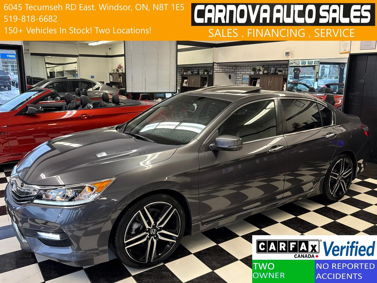 2016 Honda Accord Sport+Leather+Roof+ApplePlay+CLEAN CARFAX Photo0