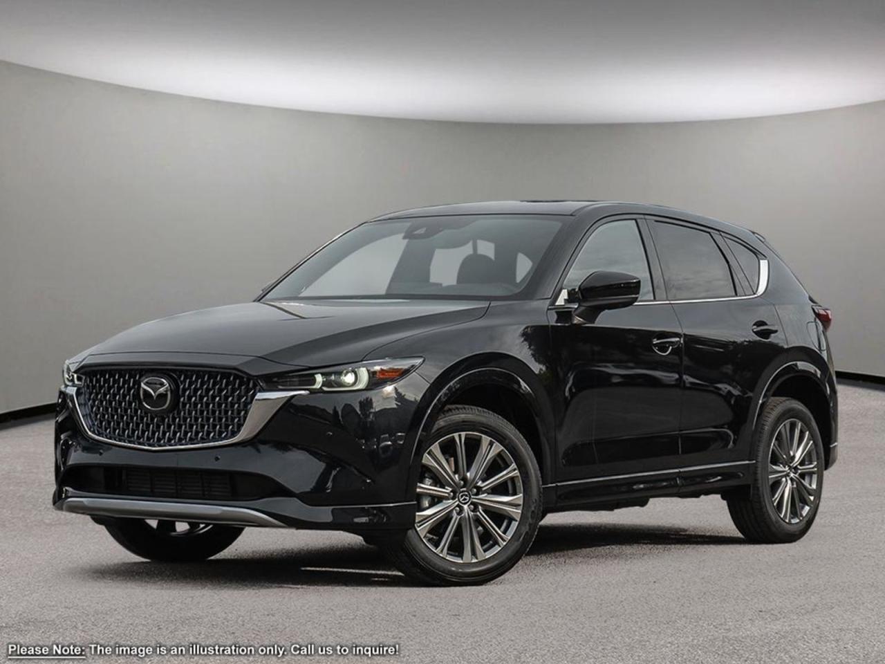 INCOMING UNITLove every mile behind the wheel of this 2025 Mazda CX-5 Signature that takes the stage in Jet Black Mica! Its powered by a Turbocharged 2.5 Liter 4 Cylinder that produces 250 horsepower at your command while mated to a responsive 6-Speed Automatic transmission. Our All-Wheel Drive SUV has G-Vectoring Control,yielding near 7.7L/100km on the highway while showing off dark silver alloy wheels, the rear roof spoiler, LED headlights, fog lights and taillights.The spacious Signature cabin greets you with Cocoa Brown Nappa leather heated/vented front seating with heated rear seats, a leather-wrapped heated steering wheel with mounted audio/cruise controls, and a power sunroof! It also has Mazda Connect infotainment system that allows a seamless connection and features a massive infotainment screen, a multi-function commander control, full-color navigation, Bose 10-speaker audio, available satellite radio, and Bluetooth.Our Mazda is confident and composed with its advanced safety features including blind-spot monitoring, a 360-degree backup camera, adaptive cruise control, lane departure warning with lane keep assist, smart brake support, adaptive front lighting, and more! Print this page and call us Now... We Know You Will Enjoy Your Test Drive Towards Ownership! We look forward to showing you why Go Mazda is the best place for all your automotive needs.Go Mazda is an AMVIC licensed business.Please note that a new administration fee from Mazda Canada of $795 will apply to finance and cash purchases. effective February 1, 2024.