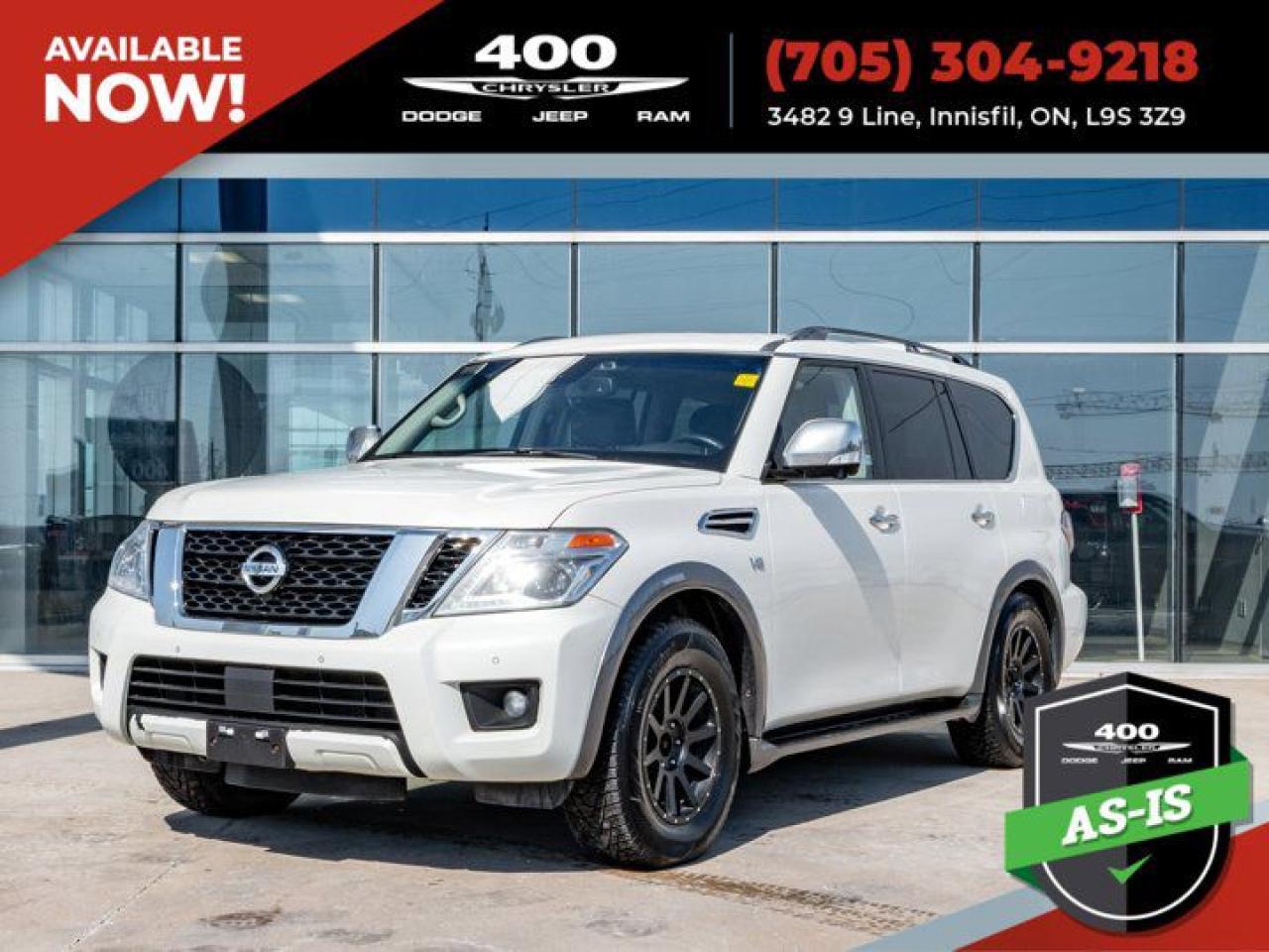 Experience the perfect blend of luxury, power, and versatility with this 2017 Nissan Armada Platinum. Designed to take on both city streets and rugged terrain, this full-size SUV offers a smooth and comfortable ride with a 5.6L V8 engine that delivers an impressive 390 horsepower. Packed with premium features, including a stunning leather interior, advanced safety technology, and a state-of-the-art infotainment system, the Armada Platinum provides the ultimate in comfort and convenience. Whether youre heading out on a family adventure or simply cruising around town, its spacious 8-passenger seating, ample cargo space, and towing capabilities ensure youre ready for anything. Dont miss the chance to own this sophisticated, well-maintained vehicle that combines style with function!Vehicle Sold AS-IS The motor vehicle sold is being sold as is and is not represented as being in road worthy condition, mechanically sound or maintained at any guaranteed level of quality. The vehicle may not be fit for use as a means of transportation and may require substantial repairs at the buyers expense. It may not be possible to register the vehicle to be driven in its current condition.