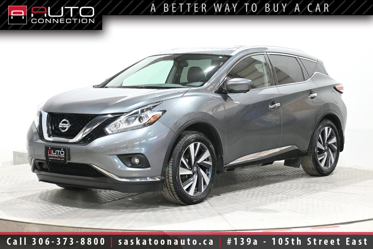 <div><span>Low Kilometers - Top-of-the-Line Model! - Perfect Family SUV!</span><span><br></span><span><br>Introducing the <b>2018 Nissan Murano Platinum</b>, a top-tier trim level SUV that combines stunning design, luxury, and performance, all with low kilometers and all-wheel drive. Its unique, sleek roofline and bold styling make it stand out from the crowd, while the high-quality materials and comfortable leather seating ensure an upscale, enjoyable ride for both driver and passengers. Loaded with features, this Murano offers intelligent cruise control, ventilated front seats for added comfort, and Apple CarPlay & Android Auto for seamless connectivity. The advanced navigation system, panoramic moonroof, and premium 11-speaker Bose Sound System elevate your driving experience to new heights. For safety, its equipped with blind spot warning, intelligent driver alertness, rear cross traffic alert, forward collision warning, and a 360-degree camera, providing peace of mind on every journey. The Murano Platinum is built to cater to your every need, whether youre heading out on a road trip or navigating daily commutes. With its elegant design, cutting-edge technology, and comprehensive safety features, this SUV is the perfect choice for anyone looking for a sophisticated, reliable ride. Experience the best of luxury, performance, and convenience with the 2018 Nissan Murano Platinum!<br><br></span><span>Key Features:</span><span><br></span><span><br>- <b>All-Wheel Drive (AWD)</b></span><span><br>- Cooled & Heated Front Seats</span><span><br>- Heated Rear Seats</span><span><br>- Heated Steering Wheel</span><span><br>- Intelligent Cruise Control</span><span><br>- Remote Start</span><span><br>- Apple CarPlay & Android Auto Compatibility</span><span><br>- Navigation System w/ Voice Recognition</span><span><br>- Panoramic Moonroof</span><span><br>- NissanConnect Services</span><span><br>- Birds-Eye-View & Rearview Cameras</span><span><br>- Blind Spot Warning</span><span><br>- Intelligent Driver Alertness</span><span><br>- Rear Cross Traffic Alert</span><span><br>- Intelligent Emergency Braking</span><span><br>- Intelligent Forward Collision Warning</span><span><br>- 11-Speaker Bose Premium Audio System w/ Subwoofer</span><span><br>- Motion-Activated Liftgate</span><span><br>- Drivers Seat Memory Settings</span><span><br>- Universal Garage Door Opener</span><span><br>- 20-Inch Machine-Finished Alloy Wheels</span><span><br>- 3.5L 6-Cylinder Engine<br><br></span><span>Exterior Colour:</span><span> Gun Metallic</span><br><span>Interior Colour:</span><span> Graphite Leather</span><span><br></span><span><br><b>Manufacturers Brochure: </b></span><a href=https://cdn.dealereprocess.org/cdn/brochures/nissan/ca/2018-murano.pdf target=_blank><span>https://cdn.dealereprocess.org/cdn/brochures/nissan/ca/2018-murano.pdf</span></a><span><br><br></span><span>Unlock a full year of FREE exclusive VIP benefits with your purchase! Enjoy 20% off labor, 25% off tires, free windshield stone chip repairs, and so much more. Visit saskatoonauto.ca/vip-features for all the details.<br></span><span><br>Honesty Pricing eliminates the haggle hassle by providing you with our lowest possible selling price up front. In fact, it is the lowest price in our market, and we will prove it by disclosing a comprehensive market report of what our competitors are selling similar vehicles for.<br></span><span><br>This vehicle meets our Diamond Certification standard, which begins by selecting only premium quality vehicles and subjecting them to a much more comprehensive inspection process than typical dealerships use. Diamond Certified ensures a clean history, exceptional appearance and problem-free operation.<br></span><span><br>At Saskatoon Auto Connection we sell pre-owned automobiles the way we would like to buy them ourselves. Since 2008, we have been dedicated to providing the highest level of integrity and transparency in our industry, in combination with the highest quality vehicles at the most competitive prices in Saskatchewan. Our friendly staff is ready to positively redefine your expectations of the pre-owned automobile space.</span></div>