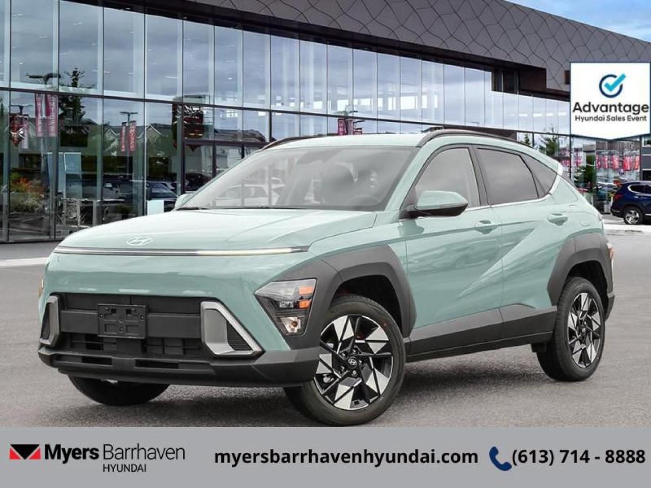 <b>Heated Steering Wheel,  Adaptive Cruise Control,  Aluminum Wheels,  Heated Seats,  Apple CarPlay!</b><br> <br> <br> <br>  This Kona may be a small SUV but its big on adventure. <br> <br>With more versatility than its tiny stature lets on, this Kona is ready to prove that big things can come in small packages. With an incredibly long feature list, this Kona is incredibly safe and comfortable, compatible with just about anything, and ready for lifes next big adventure. For distilled perfection in the busy crossover SUV segment, this Kona is the obvious choice.<br> <br> This mirage green SUV  has an automatic transmission and is powered by a  147HP 2.0L 4 Cylinder Engine.<br> <br> Our Konas trim level is Preferred AWD. This Kona Preferred AWD rewards you with all-weather usability and steps things up with a heated steering wheel, adaptive cruise control and upgraded aluminum wheels, along with standard features such as heated front seats, front and rear LED lights, remote engine start, and an immersive dual-LCD dash display with a 12.3-inch infotainment screen bundled with Apple CarPlay, Android Auto and Bluelink+ selective service internet access. Safety features also include blind spot detection, lane keeping assist with lane departure warning, front pedestrian braking, and forward collision mitigation. This vehicle has been upgraded with the following features: Heated Steering Wheel,  Adaptive Cruise Control,  Aluminum Wheels,  Heated Seats,  Apple Carplay,  Android Auto,  Remote Start. <br><br> <br/> See dealer for details. <br> <br> o~o