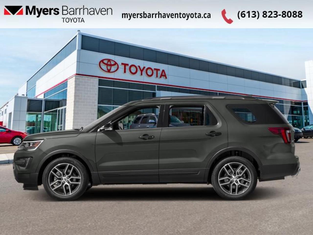 <b>Navigation,  Blind Spot Monitoring,  Remote Engine Start,  Trailer Hitch,  Aluminum Wheels!</b><br> <br>  Compare at $17366 - Our Live Market Price is just $16698! <br> <br>   7 passenger seating for a 5 passenger price! The 2017 Explorer needs to be on your shopping list if your looking to move people. This  2017 Ford Explorer is fresh on our lot in Ottawa. <br> <br>The 2017 Ford Explorer is Fords answer to a mid sized suv. With standard seating for seven, the Explorer offers the perfect fit between a people mover and a stylish urban off road vehicle, equally capable of taking you to the ski hill or your office. With decent fuel efficiency and a modern cutting edge look, the Explorer needs to be on your list if your in the market for an SUV.This  SUV has 155,896 kms. Its  grey in colour  . It has an automatic transmission and is powered by a  365HP 3.5L V6 Cylinder Engine.  <br> <br> Our Explorers trim level is Sport. Our Sport trim is the next model up from the Limited and is evident from its distinctive look. With exterior features such as dual stainless steel exhaust tips, a unique black grill with black door handles, black mirrors and black body inserts and 20 inch machined aluminum wheels, it immediately stands out from the Limited trim. On the inside, the Sport trim is made evident by red accent stitching, metal accents on the steering wheel, unique seats with leatherette back material, carbon fibre look instrument panel insert. Additional key upgrades from the limited include: class III trailer hitch and harness, 4 wheel disc brakes, sport tuned suspension, blind spot monitoring system, cross traffic alert rear collision, front camera with a built in washer, remote engine start and Integrated Navigation System w/Voice Activation. This vehicle has been upgraded with the following features: Navigation,  Blind Spot Monitoring,  Remote Engine Start,  Trailer Hitch,  Aluminum Wheels. <br> To view the original window sticker for this vehicle view this <a href=http://www.windowsticker.forddirect.com/windowsticker.pdf?vin=1FM5K8GT7HGA38368 target=_blank>http://www.windowsticker.forddirect.com/windowsticker.pdf?vin=1FM5K8GT7HGA38368</a>. <br/><br> <br>To apply right now for financing use this link : <a href=https://www.myersbarrhaventoyota.ca/quick-approval/ target=_blank>https://www.myersbarrhaventoyota.ca/quick-approval/</a><br><br> <br/><br> Buy this vehicle now for the lowest bi-weekly payment of <b>$163.43</b> with $0 down for 60 months @ 9.99% APR O.A.C. ( Plus applicable taxes -  Plus applicable fees   ).  See dealer for details. <br> <br>At Myers Barrhaven Toyota we pride ourselves in offering highly desirable pre-owned vehicles. We truly hand pick all our vehicles to offer only the best vehicles to our customers. No two used cars are alike, this is why we have our trained Toyota technicians highly scrutinize all our trade ins and purchases to ensure we can put the Myers seal of approval. Every year we evaluate 1000s of vehicles and only 10-15% meet the Myers Barrhaven Toyota standards. At the end of the day we have mutual interest in selling only the best as we back all our pre-owned vehicles with the Myers *LIFETIME ENGINE TRANSMISSION warranty. Thats right *LIFETIME ENGINE TRANSMISSION warranty, were in this together! If we dont have what youre looking for not to worry, our experienced buyer can help you find the car of your dreams! Ever heard of getting top dollar for your trade but not really sure if you were? Here we leave nothing to chance, every trade-in we appraise goes up onto a live online auction and we get buyers coast to coast and in the USA trying to bid for your trade. This means we simultaneously expose your car to 1000s of buyers to get you top trade in value. <br>We service all makes and models in our new state of the art facility where you can enjoy the convenience of our onsite restaurant, service loaners, shuttle van, free Wi-Fi, Enterprise Rent-A-Car, on-site tire storage and complementary drink. Come see why many Toyota owners are making the switch to Myers Barrhaven Toyota. <br>*LIFETIME ENGINE TRANSMISSION WARRANTY NOT AVAILABLE ON VEHICLES WITH KMS EXCEEDING 140,000KM, VEHICLES 8 YEARS & OLDER, OR HIGHLINE BRAND VEHICLE(eg. BMW, INFINITI. CADILLAC, LEXUS...)<br> Come by and check out our fleet of 70+ used cars and trucks and 20+ new cars and trucks for sale in Ottawa.  o~o