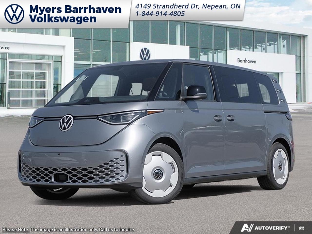 <b>Panoramic Fixed Glass Roof!</b><br> <br> <br> <br>The 2025 Volkswagen ID. Buzz incorporates advanced driver-assist systems and intuitive connectivity engineered to support every journey with confidence. <br> <br>From the outside, the ID. Buzz features sweeping body lines, retro-modern details and a commanding stance that turns heads while delivering modern utility. Inside, the cabin offers premium materials, intuitive technology and flexible seating designed to support both driver and passengers through every ride. With its electric innovation, thoughtful design and Volkswagens commitment to quality, the ID. Buzz sets a new tone for stylish, versatile EV transportation.<br> <br>This Metro Silver Metallic van has an Automatic transmission. <br> <br> Our ID. Buzzs trim level is 1st Edition 4MOTION. Standard features include ventilated and heated front seats with massage function, heated second row seats, a power liftgate with proximity rear sliding doors, adaptive cruise control, a drivers head-up display, a 13-speaker harman/kardon audio system, and a 12.9-inch infotainment screen with satellite navigation, Apple CarPlay and Android Auto. Safety features also include lane keep assist with lane departure warning, collision mitigation, blind spot alert, collision mitigation, and an aerial view camera system. This vehicle has been upgraded with the following features: Panoramic Fixed Glass Roof.<br><br> <br>To apply right now for financing use this link: <a href=https://www.barrhavenvw.ca/en/form/new/financing-request-step-1/44 target=_blank>https://www.barrhavenvw.ca/en/form/new/financing-request-step-1/44</a><br><br> <br/>    0% financing for 60 months. 0.99% financing for 84 months. <br> Buy this vehicle now for the lowest bi-weekly payment of <b>$512.92</b> with $0 down for 84 months @ 0.99% APR O.A.C. ( Plus applicable taxes -  $840 Doc fee. Cash purchase selling price includes: Tire Stewardship ($20.00), OMVIC Fee ($12.50). (HST) are extra. (HST), licence, insurance & registration not included. **Rebates may not apply to all purchase types. Conditions varysee dealer for details.    ).  Incentives expire 2026-04-30.  See dealer for details. <br> <br> <br>LEASING:<br><br>Estimated Lease Payment: $523 bi-weekly <br>Payment based on 0.00% lease financing for 48 months with $0 down payment on approved credit.         Total obligation $54,492. Mileage allowance of 16,000 KM/year. Offer expires 2026-04-30.<br><br><br>We are your premier Volkswagen dealership in the region. If youre looking for a new Volkswagen or a car, check out Barrhaven Volkswagens new, pre-owned, and certified pre-owned Volkswagen inventories. We have the complete lineup of new Volkswagen vehicles in stock like the GTI, Golf R, Jetta, Tiguan, Atlas Cross Sport, Volkswagen ID.4 electric vehicle, and Atlas. If you cant find the Volkswagen model youre looking for in the colour that you want, feel free to contact us and well be happy to find it for you. If youre in the market for pre-owned cars, make sure you check out our inventory. If you see a car that you like, contact 844-914-4805 to schedule a test drive.<br> Come by and check out our fleet of 40+ used cars and trucks and 150+ new cars and trucks for sale in Nepean.  o~o