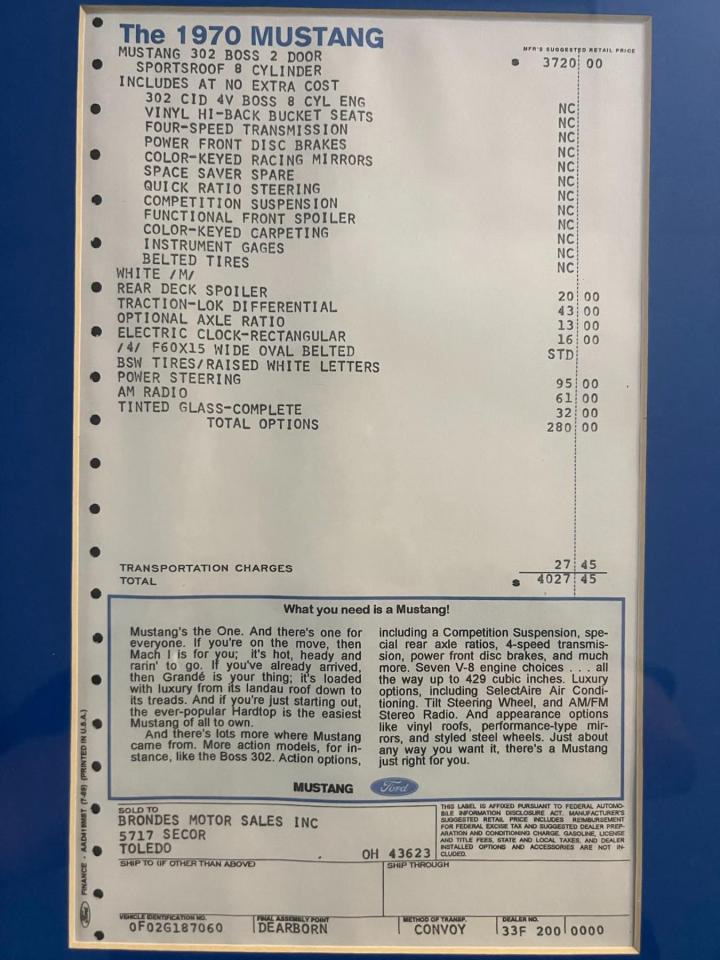 1970 Ford Mustang BOSS302 Photo