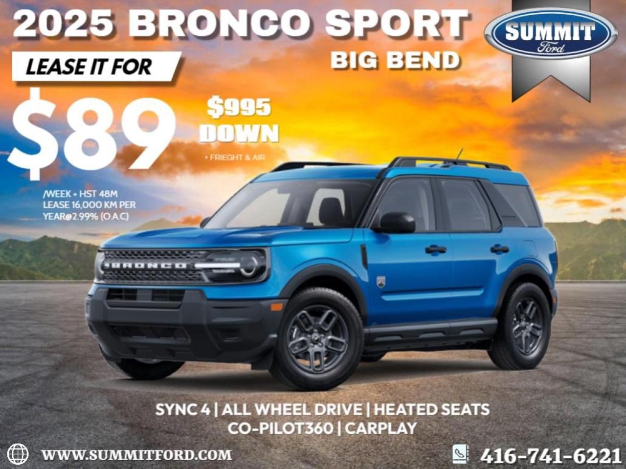 New 2025 Ford Bronco Sport Big Bend | Remote Start | Lane Keeping Sys | Rear View Camera for sale in Etobicoke, ON