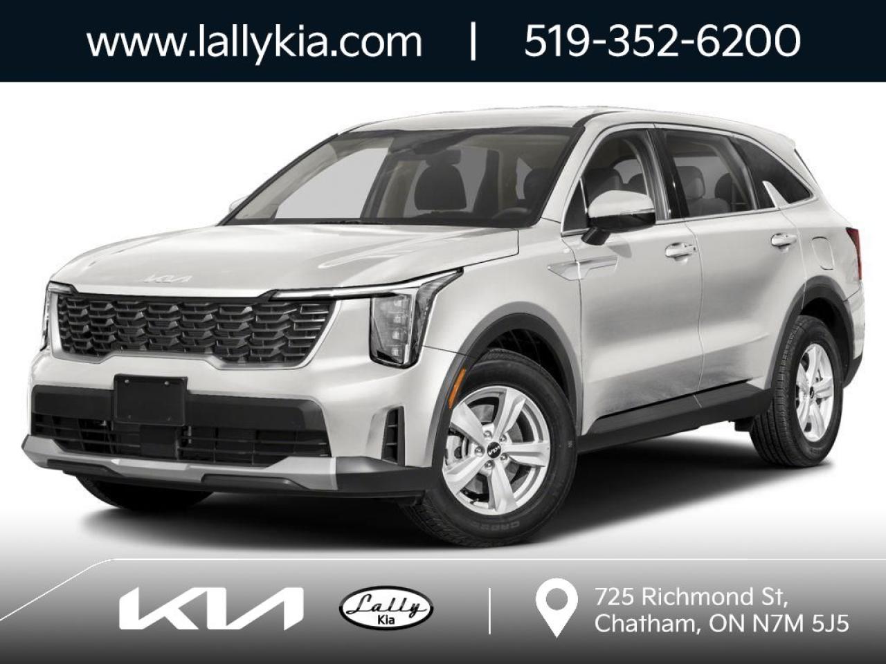 New 2025 Kia Sorento 2.5L LX AWD | HEATED FRONT SEATS | 17-INCH ALLOY WHEELS WITH ALL-SEASON TIRES | 8-INCH TOUCHSCREEN INFOTAINMENT SYSTEM WITH APPLE CARPLAY & ANDROID AUTO | 12.3” MULTIMEDIA INTERFACE | 7 PASSENGER SEATING for sale in Chatham, ON