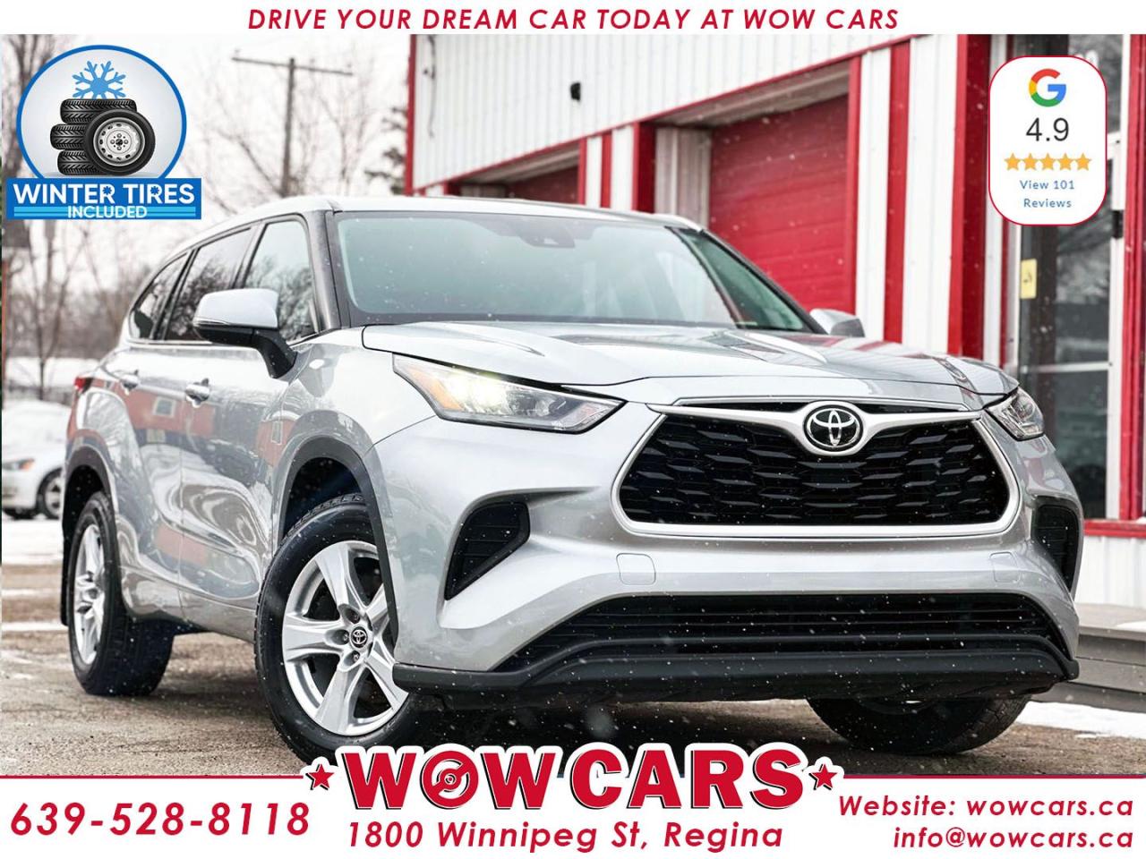 2020 Toyota Highlander LE AWDOdometer:23,546km <br/> Price: $42,880+taxes <br/> Financing Available  <br/> <br/>  <br/> WOW Factors:--Certified and mechanical inspection  <br/> -No Accidents <br/> -Dealer Serviced <br/> <br/>  <br/> Highlight features:--Apple Carplay, Android Auto <br/> -Lane Keep Departure Warning <br/> -Front Collision Warning <br/> -Blind Spot Monitoring <br/> -Heated Mirrors <br/> -All-Wheel Drive <br/> -Alloy Wheels <br/> -Backup-Camera <br/> -Power Seats <br/> -Heated Seats <br/> -Third Row Seating <br/> -Push Button Start <br/> -Remote Start <br/> -Snow mode, Sport mode, Eco mode <br/> -Adaptive Cruise Control and much more. <br/> <br/>  <br/> Financing Available  <br/> Welcome to WOW CARS Family! <br/> Our prior most priority is the satisfaction of the customers in each aspect. We deal with the sale/purchase of pre-owned Cars, SUVs, VANs, and Trucks. Our main values are Truth, Transparency, and Believe. <br/> <br/>  <br/> Visit WOW CARS Today at 1800 Winnipeg Street Regina, SK S4P1G2, or give us a call at (639) 528-8II8. <br/>