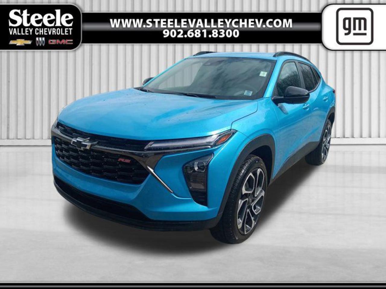 TRANSMISSION, 6-SPEED AUTOMATIC (STD), MARINA BLUE METALLIC, ENGINE, ECOTEC 1.2L TURBO DOHC DI WITH VARIABLE VALVE TIMING (VVT) (137 hp [102 kW] @ 5000 rpm, 162 lb-ft of torque [219 N-m] @ 2500 rpm) (STD), 2RS PREFERRED EQUIPMENT GROUP Includes Standard Equipment, Wireless Apple CarPlay/Wireless Android Auto, Wipers, front intermittent, variable speed, Wiper, rear, intermittent, Windows, power rear, express down, Window, power, front passenger with express down, Window, power, driver with express down. This Chevrolet Trax has a strong Turbocharged Gas 3-Cyl 1.2L/ engine powering this Automatic transmission.*This Chevrolet Trax 2RS Has Everything You Want *Wi-Fi Hotspot capable (Terms and limitations apply. See onstar.ca or dealer for details.), Wheels, 19 (48.3 cm) Black-painted machined aluminum, Wheel, spare, 16 (40.6 cm) steel, Visors, driver and front passenger vanity mirrors, covered, Vehicle health management, USB ports, 2, one type-A and one type-C, located within the instrument panel, USB ports, 2, one type-A and one type-C, centre console, charge-only, rear, Transmission, 6-speed automatic, Tires, 245/45R19 all-season, blackwall, Tire, spare, compact, Tire Pressure Monitor, manual learn, Tire Fill Alert, Theft-deterrent system, immobilizer, Theft-deterrent system, Teen Driver a configurable feature that lets you activate customizable vehicle settings associated with a key fob, to help encourage safe driving behaviour. It can limit certain available vehicle features, and it prevents certain safety systems from being turned off. An in-vehicle report card gives you information on driving habits and helps you to continue to coach your new driver, Suspension, Ride and Handling, Suspension, rear, compound crank, Suspension, front MacPherson strut, Steering, power, non-variable ratio, electric, Steering wheel, wrapped, flat-bottom.* Stop By Today *A short visit to Steele Valley Chevrolet Buick GMC Cadillac located at 9184 Commercial Street, New Minas, NS, NS B4N3V9 can get you a dependable Trax today!*Disclaimer*Please verify all information with a Steele Valley representative.