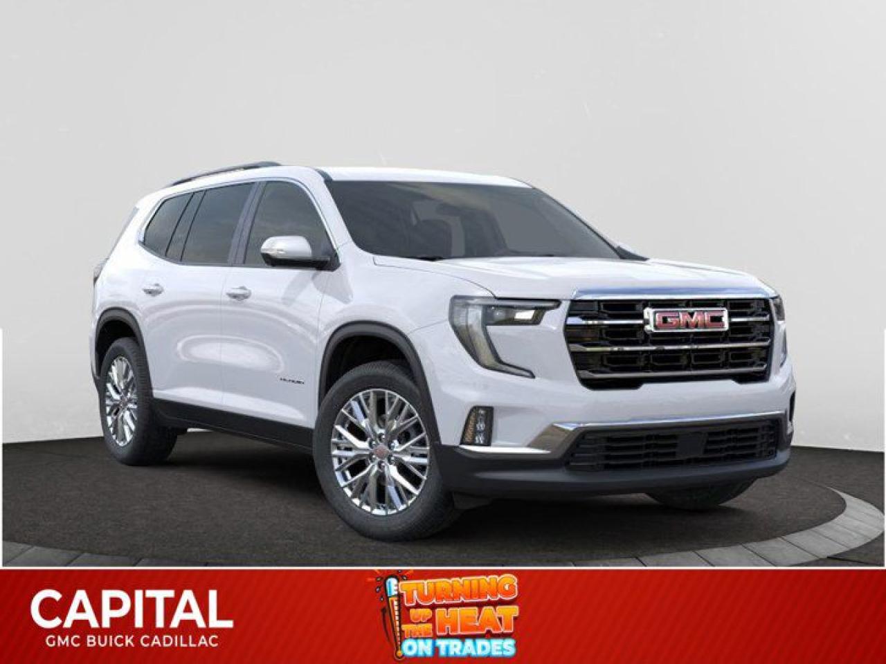 This 2025 GMC Acadia in Summit White is equipped with AWD and Gas 2.5L/ engine.The GMC Acadia mid-size SUV meets your everyday needs with premium comforts. Easily configure your passenger and cargo arrangements with the fold flat second row seats. Stay comfortable with the available heated steering wheel and heated ventilated drivers and front passengers seats. Premium design and purposeful features equip the Acadia for your on-the-go lifestyle. From the available power liftgate to the available Smart Slide second-row seat for models with third-row seating the Acadia configures to your needs and comfort and those of your passengers. Innovations like the available 8-inch diagonal Color Touch Radio with IntelliLink and touch display make your drive an inspired experience. Additional features include Keyless Open and Start, Apple CarPlay and Android Auto compatibility, 5 USB ports, Available IntelliLink with navigation, and 4G Wi-Fi Hotspot. A Tow Vision Trailering system makes hitching easier by employing an advanced rear-vision camera with dynamic guidelines to help you line up the Acadia SUVs hitch with the trailer, as well as provide you with views of the trailer while driving. Acadias performance is powered by a standard 194-hp 4-cylinder engine and a 6-speed transmission with advanced stop/start technology. Upgrade to the available 3.6L V6 engine with Active Fuel Management and an estimated 310 horsepower for the more heavy-duty tasks. Available safety features include side blind zone alert, rear cross traffic alert, rear park assist, and a standard rear vision camera.Check out this vehicles pictures, features, options and specs, and let us know if you have any questions. Helping find the perfect vehicle FOR YOU is our only priority.P.S...Sometimes texting is easier. Text (or call) 306-801-9090 for fast answers at your fingertips!Dealer License #914248Disclaimer: All prices are plus taxes & include all cash credits & loyalties. See dealer for Details.