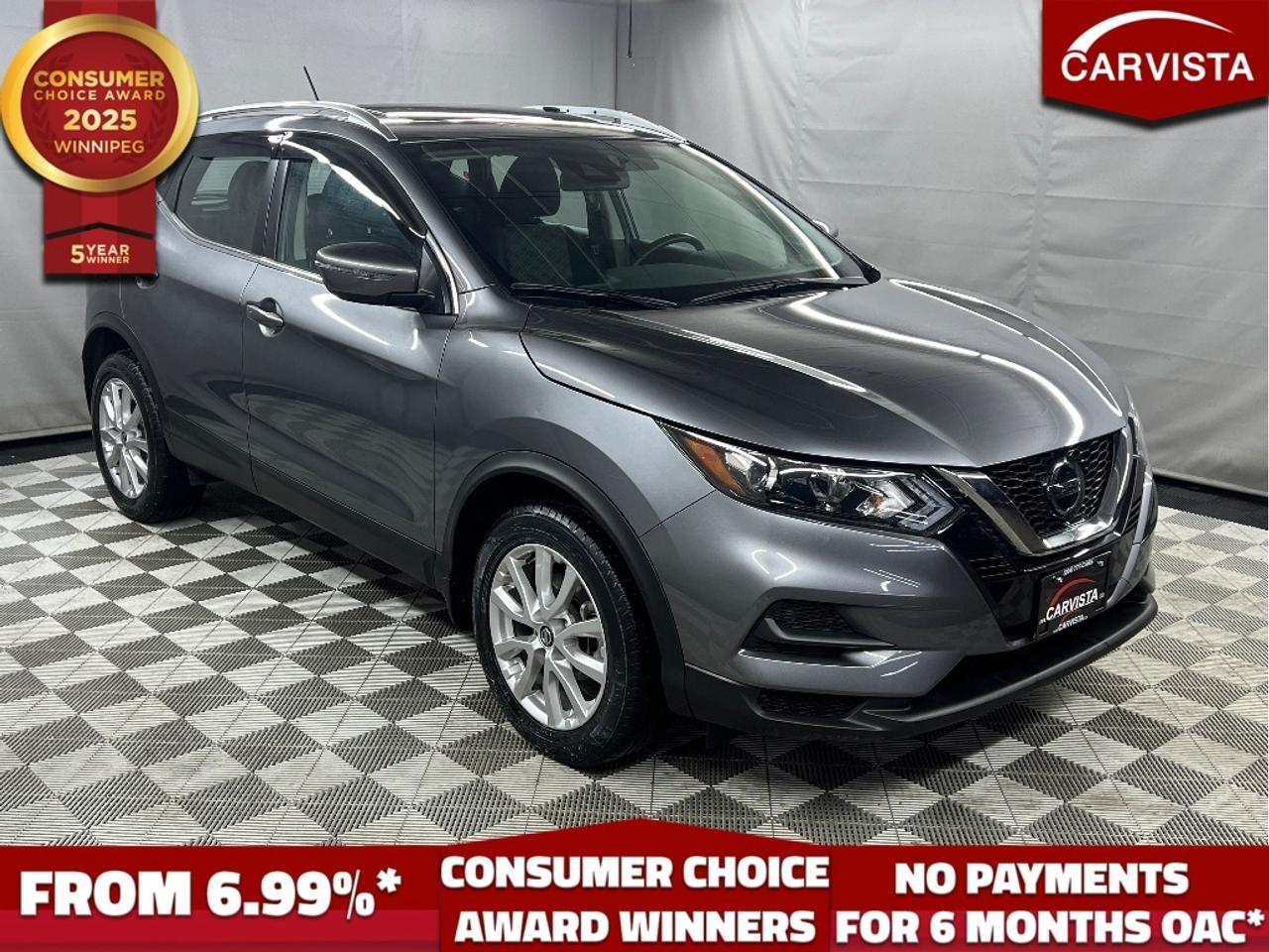 HEATED SEATS, SUNROOF, BLUETOOTH HANDSFREE, ANDROID/APPLE CARPLAY, BLIND SPOT MONITORING, ALL WHEEL DRIVE, 1 OWNER, FACTORY WARRANTY

Factory powertrain warranty until August 12, 2027 or 100,000KM

This 2022 Nissan Qashqai SV AWD is a stylish and reliable compact SUV that offers a perfect blend of practicality, comfort, and modern features. With just one previous owner and still covered under the factory warranty until August 12, 2027 or up to 100,000 km, it delivers peace of mind along with excellent value.

Equipped with Nissans intelligent all-wheel-drive system, this Qashqai provides confident handling and enhanced traction in all weather conditions. The SV trim adds a generous list of features, including a power sunroof that brightens the cabin, heated front seats, a leather wrapped steering wheel, and a user friendly infotainment system with Apple CarPlay and Android Auto integration.

The interior is thoughtfully designed with ample space for passengers and cargo, making it an ideal option for both city commuting and weekend adventures. Its sharp exterior design and compact size make it easy to maneuver, while advanced safety features like blind spot warning.

With low mileage and an active factory warranty, this 2022 Qashqai SV AWD stands out as a dependable and well equipped SUV ready for its next chapter.

5 years running, consecutive receivers of the prestigious Consumer Choice Award in 2021, 2022, 2023, 2024 and 2025! Low rate dealer arranged financing available! 
At Carvista we offer a unique buying experience, with no deceiving finance gimmicks and trades are welcome but not required! Carvista is a family operated business that has been in business for over 25 years, and has earned a A+ BBB Accreditation and outstanding consumer accolades Offering 175 quality pre-owned vehicles, all are certified and Carfax verified, most with remaining factory warranty and a modern facility located on Winnipegs Regent Ave strip We welcome you to visit us at 1201 Regent Ave W, at Carvista, and drive away in a like new vehicle for less In many cases we can offer no payments for 6 months! Dont let your trade or credit stop you, we accept any kind, any time CARVISTA.CA, "Where the deals are".
 Prices and payments exclude GST OR PST Carvista Inc. 
Dealer Permit # 1211, Category: Used Vehicle 
Please verify all ad details with a Carvista sales person, vehicle may not be exactly as shown.