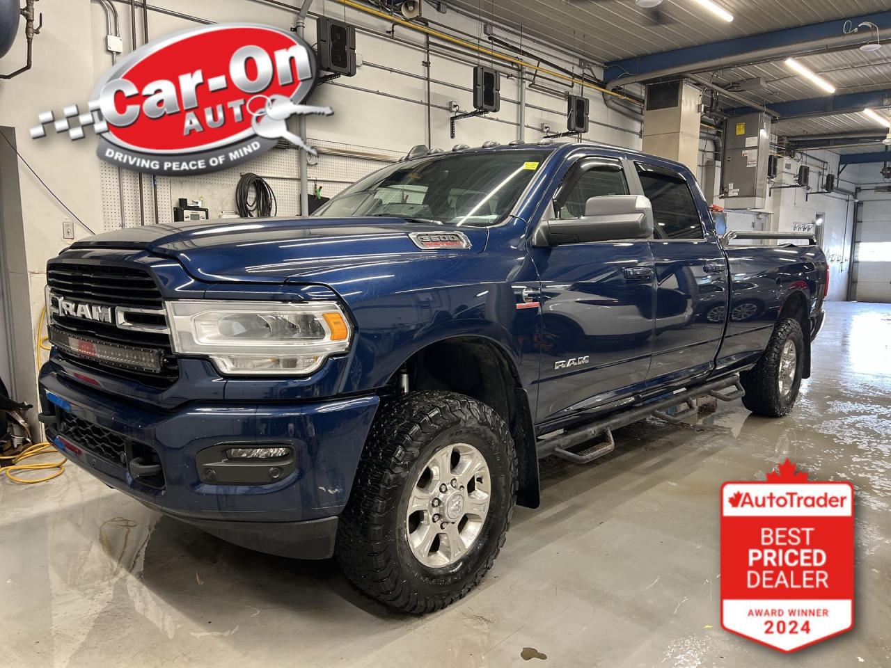 4x4 BIGHORN CREW CAB W/ 6.7L CUMMINS DIESEL, 8-FT BOX & LEVEL B EQUIPMENT GROUP!! Heated seats & steering, remote start, 8.4-inch touchscreen w/ Android Auto/ Apple CarPlay, backup camera, 18-inch alloys, rear auto-leveling air suspension, dual-zone climate control, keyless entry w/ push start, auto headlights, tow package w/ integrated trailer brake controller, running boards, spray-in bedliner, snow plow prep group, full power group incl. power seats, Bluetooth and more!!!This vehicle just landed and is awaiting a full detail and photo shoot. Contact us and book your road test today!