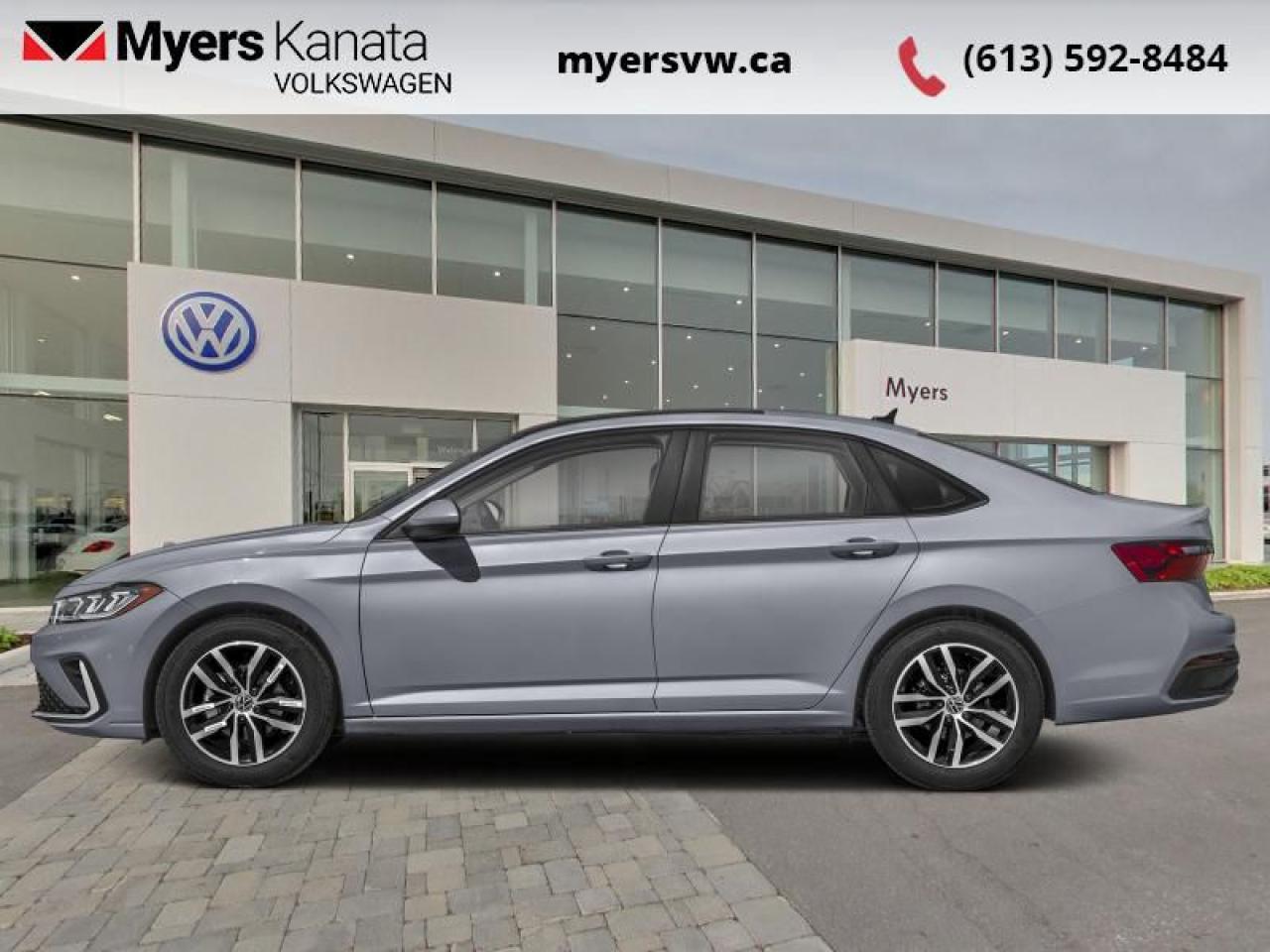 <b>Sport Package!</b><br> <br> <br> <br>  Hello. <br> <br><br> <br> This platinum gray metallic sedan  has an automatic transmission and is powered by a  158HP 1.5L 4 Cylinder Engine.<br> <br> Our Jettas trim level is Comfortline. Standard features include wireless charging for mobile devices, adaptive cruise control and remote engine start, along with heated front seats with a heated steering wheel, mobile hotspot internet access, and an 8-inch infotainment screen with SiriusXM, Apple CarPlay and Android Auto. Safety features include lane keeping assist with lane departure warning, blind spot monitoring, front and rear collision mitigation and autonomous emergency braking. This vehicle has been upgraded with the following features: Sport Package. <br><br> <br>To apply right now for financing use this link : <a href=https://www.myersvw.ca/en/form/new/financing-request-step-1/44 target=_blank>https://www.myersvw.ca/en/form/new/financing-request-step-1/44</a><br><br> <br/>   0% financing for 24 months. 5.29% financing for 84 months. <br> Buy this vehicle now for the lowest bi-weekly payment of <b>$250.80</b> with $0 down for 84 months @ 5.29% APR O.A.C. ( taxes included, $1071 (OMVIC fee, Air and Tire Tax, Wheel Locks, Admin fee, Security and Etching) is included in the purchase price.    ).  Incentives expire 2025-03-31.  See dealer for details. <br> <br> <br>LEASING:<br><br>Estimated Lease Payment: $208 bi-weekly <br>Payment based on 6.49% lease financing for 60 months with $0 down payment on approved credit. Total obligation $27,052. Mileage allowance of 16,000 KM/year. Offer expires 2025-03-31.<br><br><br>Call one of our experienced Sales Representatives today and book your very own test drive! Why buy from us? Move with the Myers Automotive Group since 1942! We take all trade-ins - Appraisers on site!<br> Come by and check out our fleet of 30+ used cars and trucks and 100+ new cars and trucks for sale in Kanata.  o~o